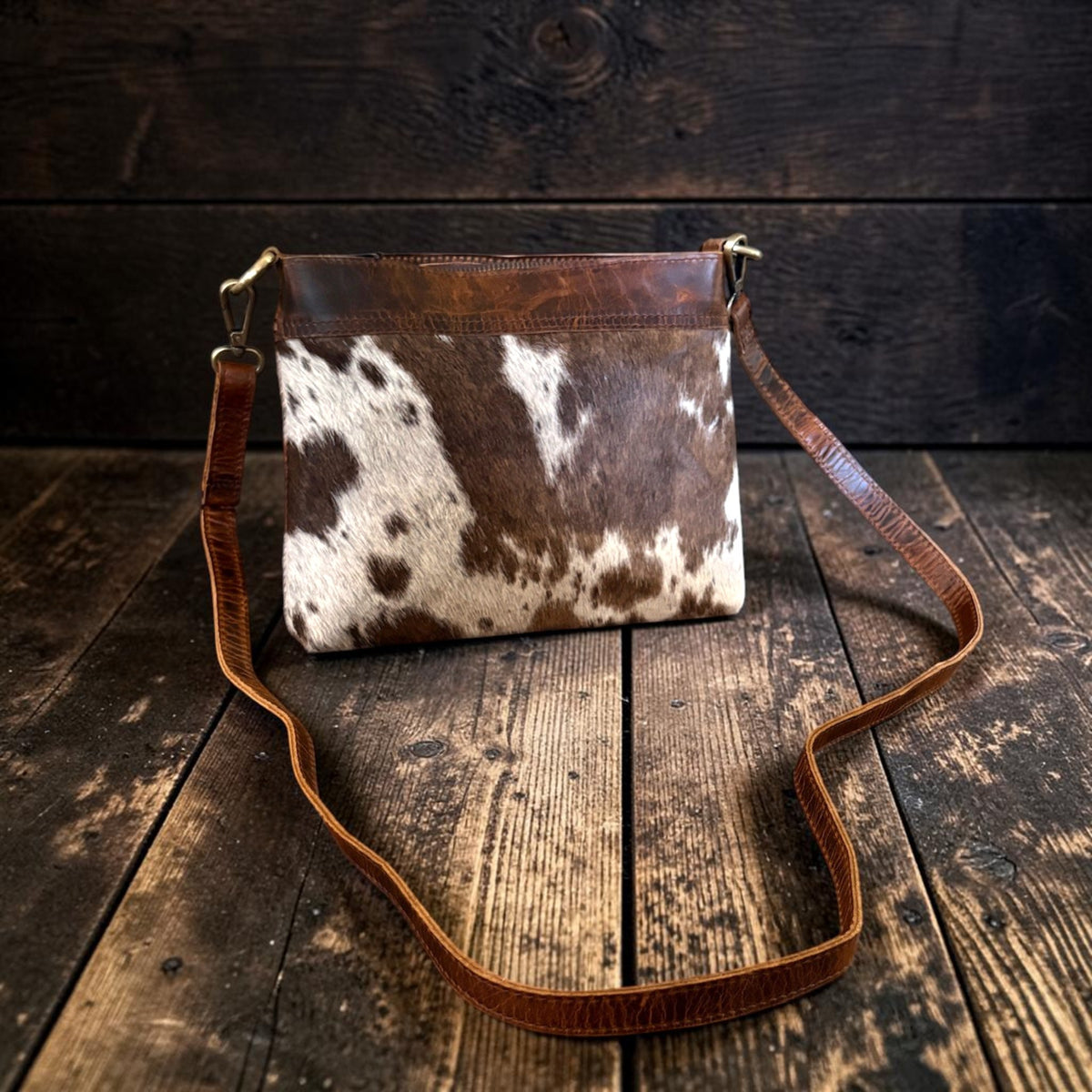 Sample Sale #2 Highlands Handcrafted Cowhide And Leather Crossbody- Cowhide Crossbody - Ranch Junkie LLC