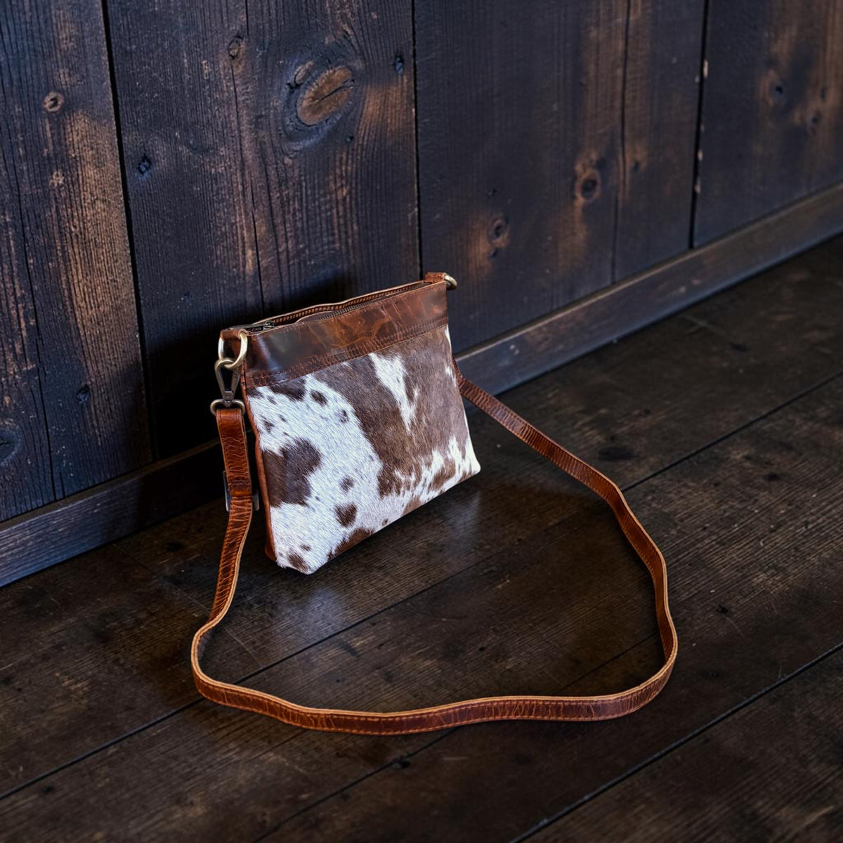 Sample Sale #2 Highlands Handcrafted Cowhide And Leather Crossbody- Cowhide Crossbody - Ranch Junkie LLC