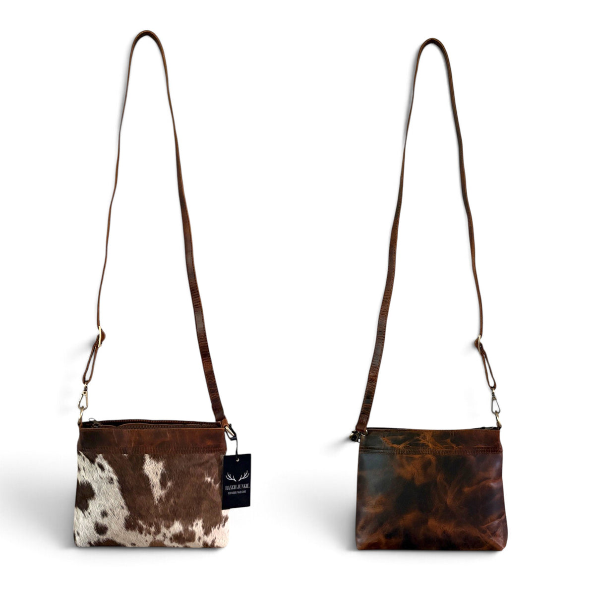Sample Sale #2 Highlands Handcrafted Cowhide And Leather Crossbody- Cowhide Crossbody - Ranch Junkie LLC