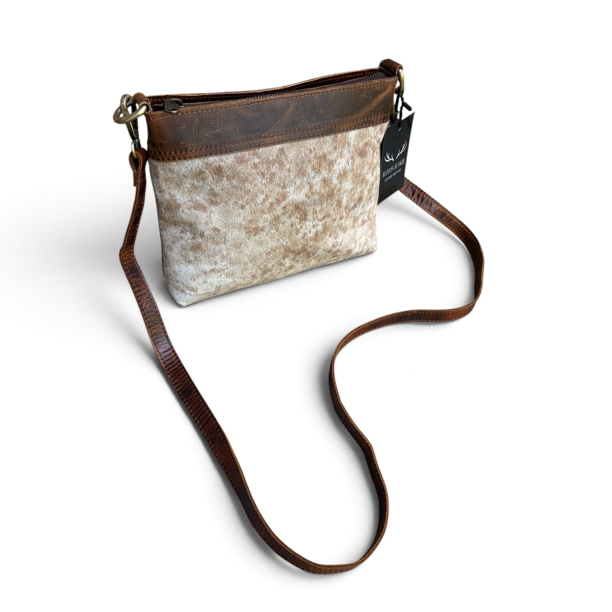 Sample Sale #3 Highlands Handcrafted Cowhide And Leather Crossbody- Cowhide Crossbody - Ranch Junkie LLC