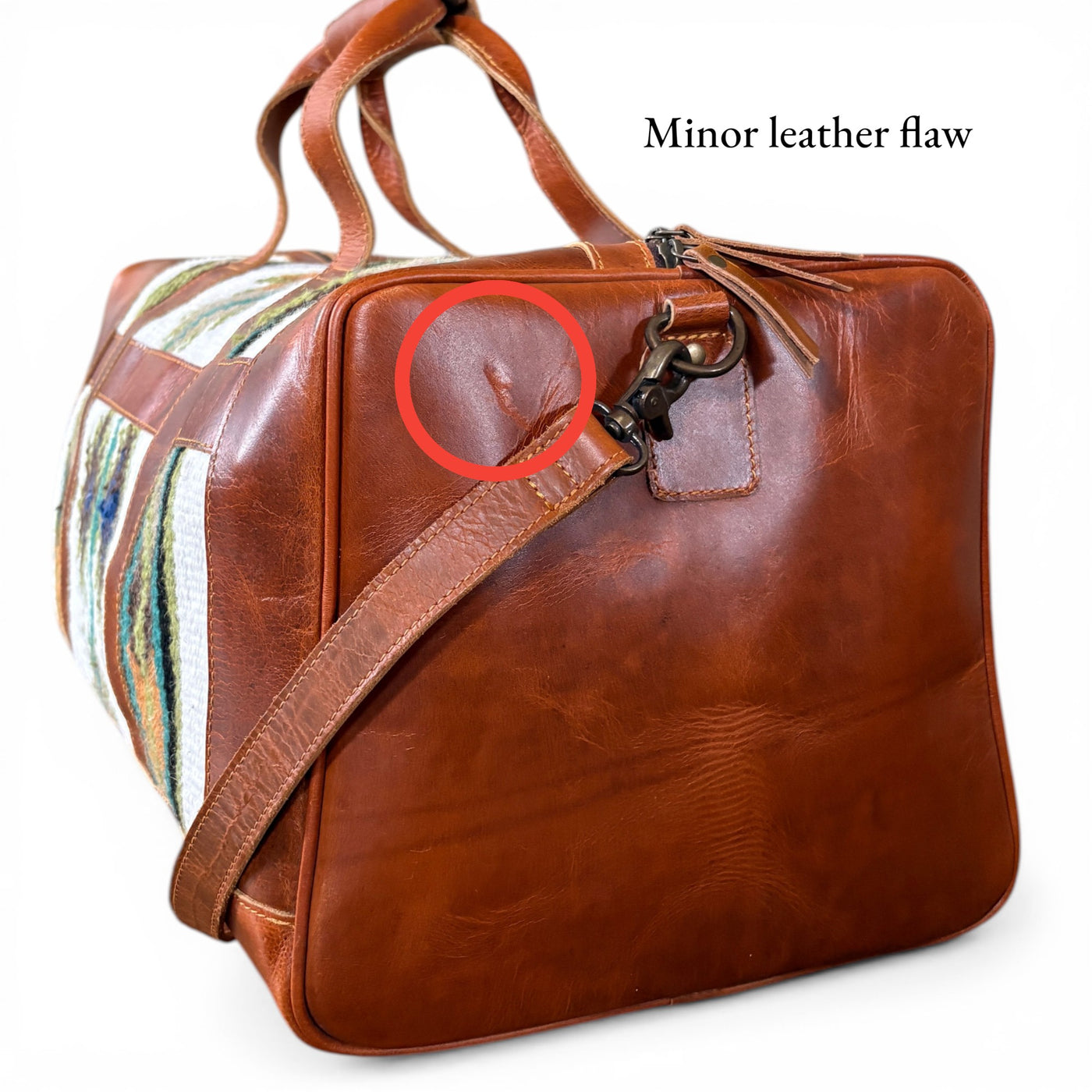 Sample Sale Southwestern Saddle Blanket Aztec Weekender Aspen Leather Duffel Bag #1 - Ranch Junkie LLC 