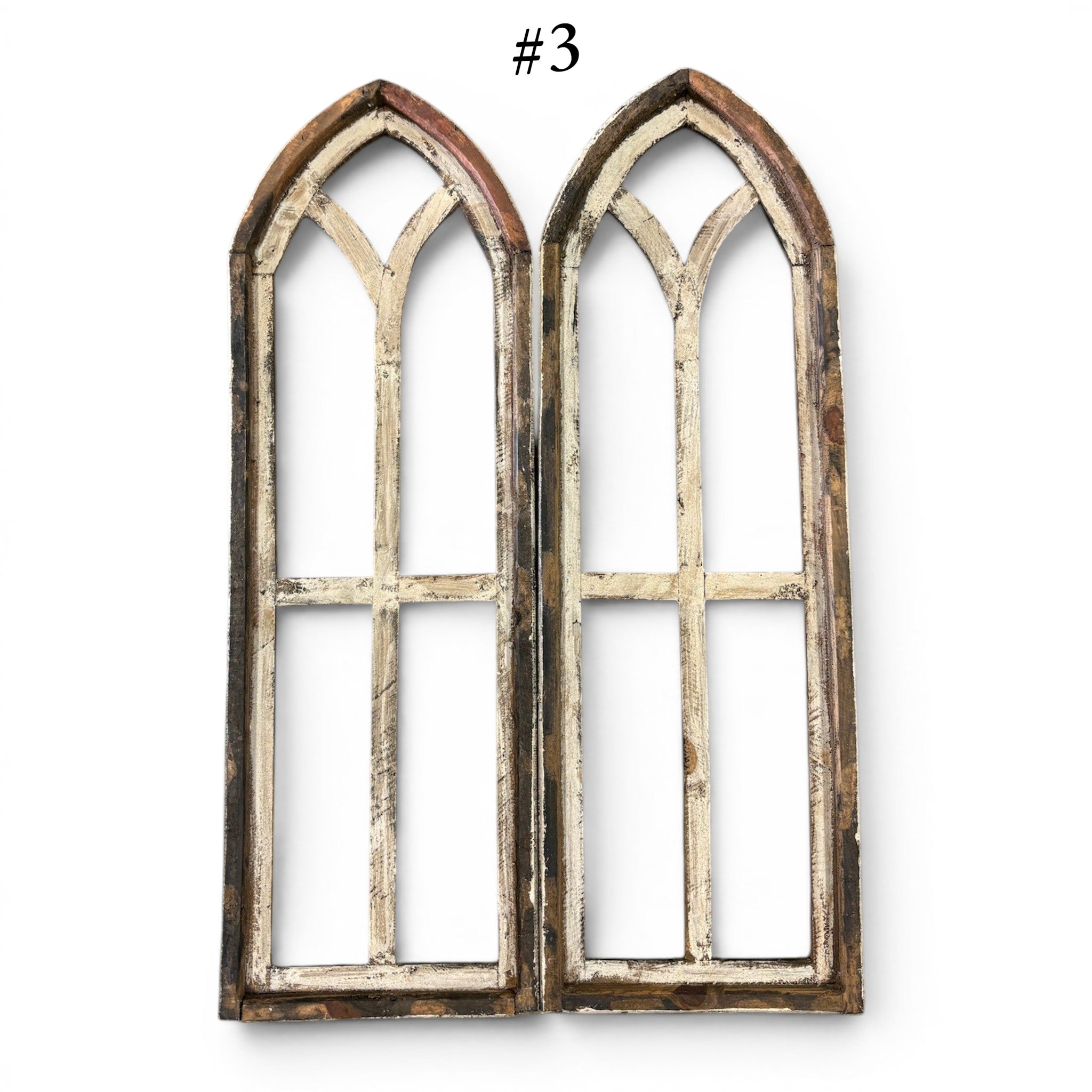 Sample Sale Rustic Large Ivory Point Cathedral Wood Window Arches | Farmhouse Wall Décor Sets 1-9 - Ranch Junkie LLC 