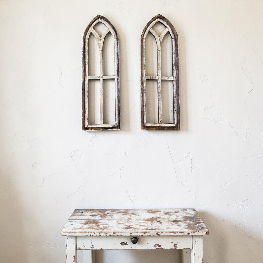 Sample Sale Rustic Large Ivory Point Cathedral Wood Window Arches | Farmhouse Wall Décor Sets 1-9 - Ranch Junkie LLC 