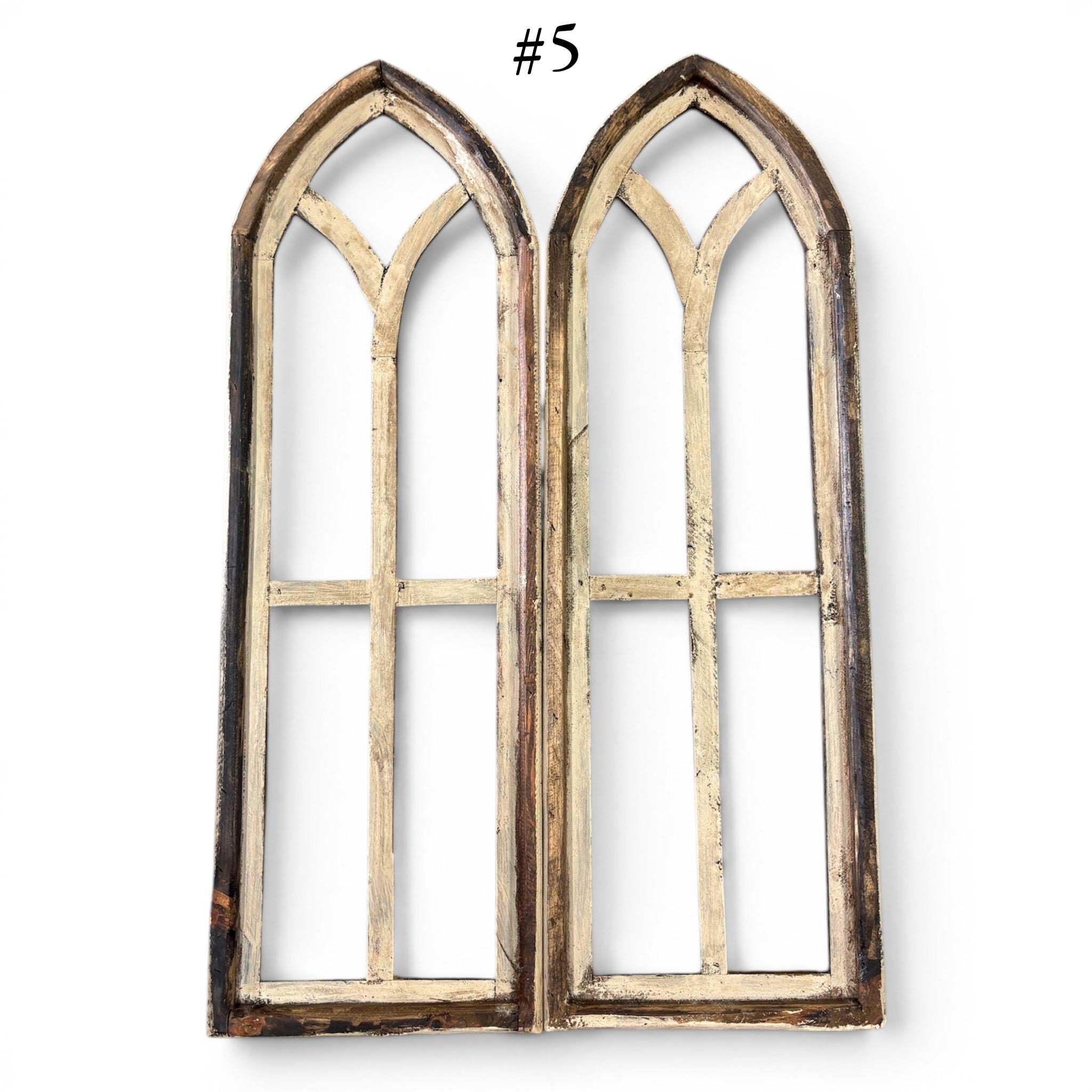 Sample Sale Rustic Large Ivory Point Cathedral Wood Window Arches | Farmhouse Wall Décor Sets 1-9 - Ranch Junkie LLC 