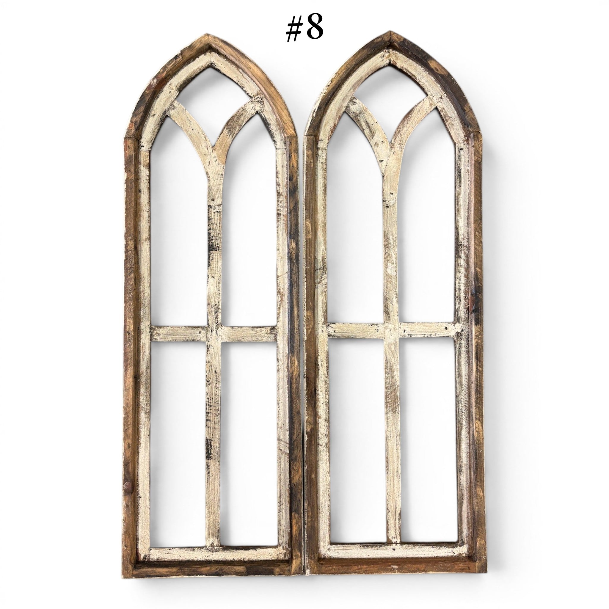 Sample Sale Rustic Large Ivory Point Cathedral Wood Window Arches | Farmhouse Wall Décor Sets 1-9 - Ranch Junkie LLC 
