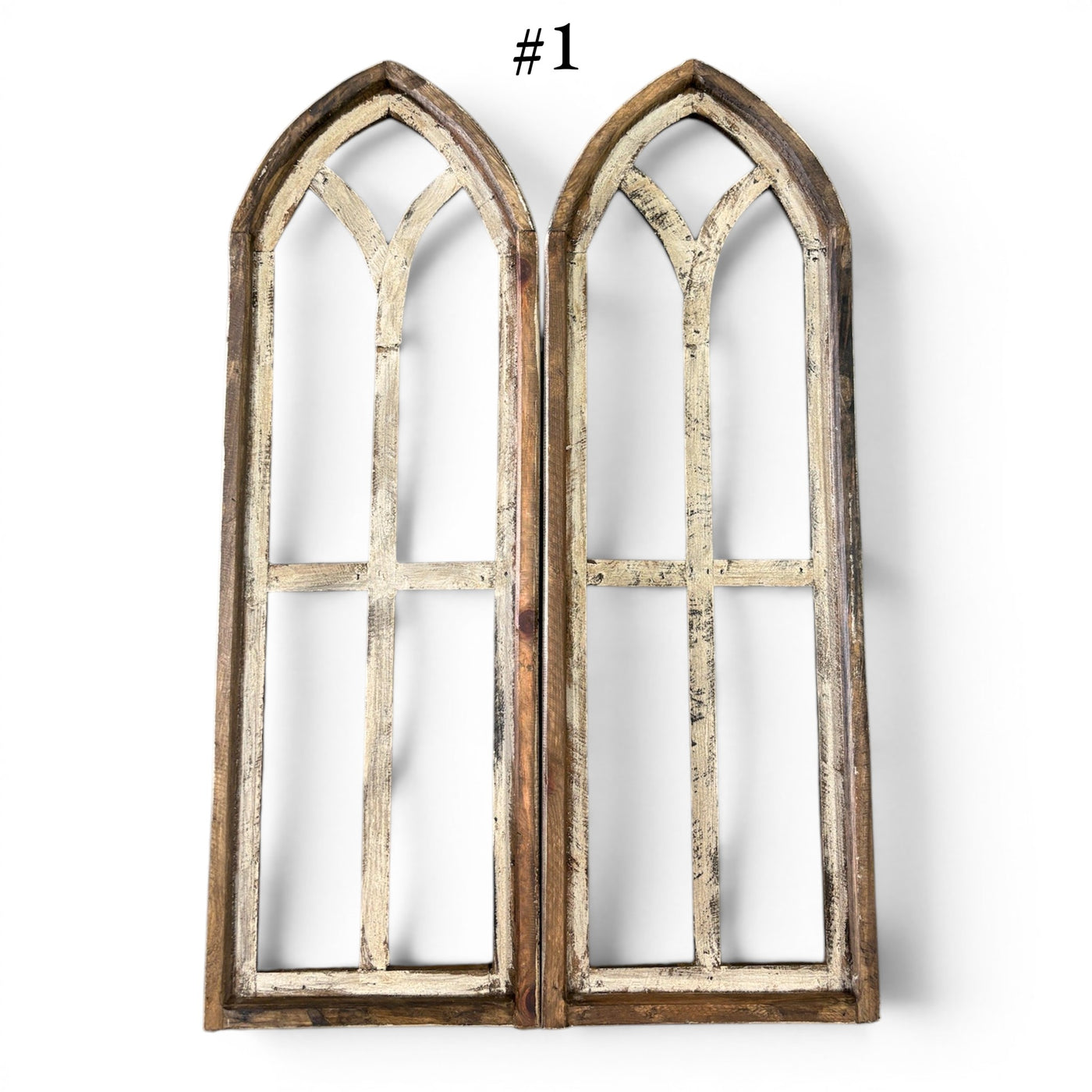 Sample Sale Rustic Large Ivory Point Cathedral Wood Window Arches | Farmhouse Wall Décor Sets 1-9 - Ranch Junkie LLC 