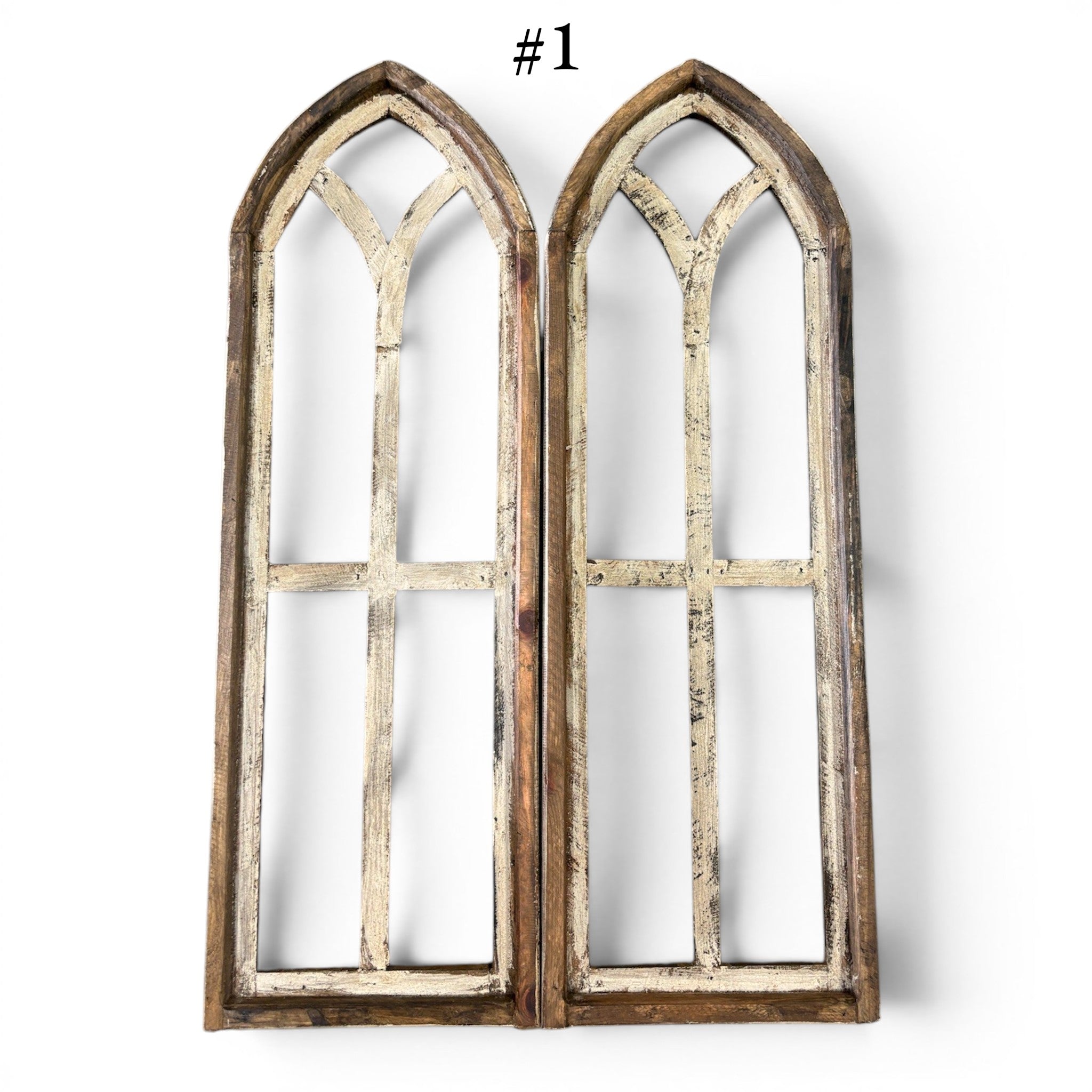 Sample Sale Rustic Large Ivory Point Cathedral Wood Window Arches | Farmhouse Wall Décor Sets 1-9 - Ranch Junkie LLC 