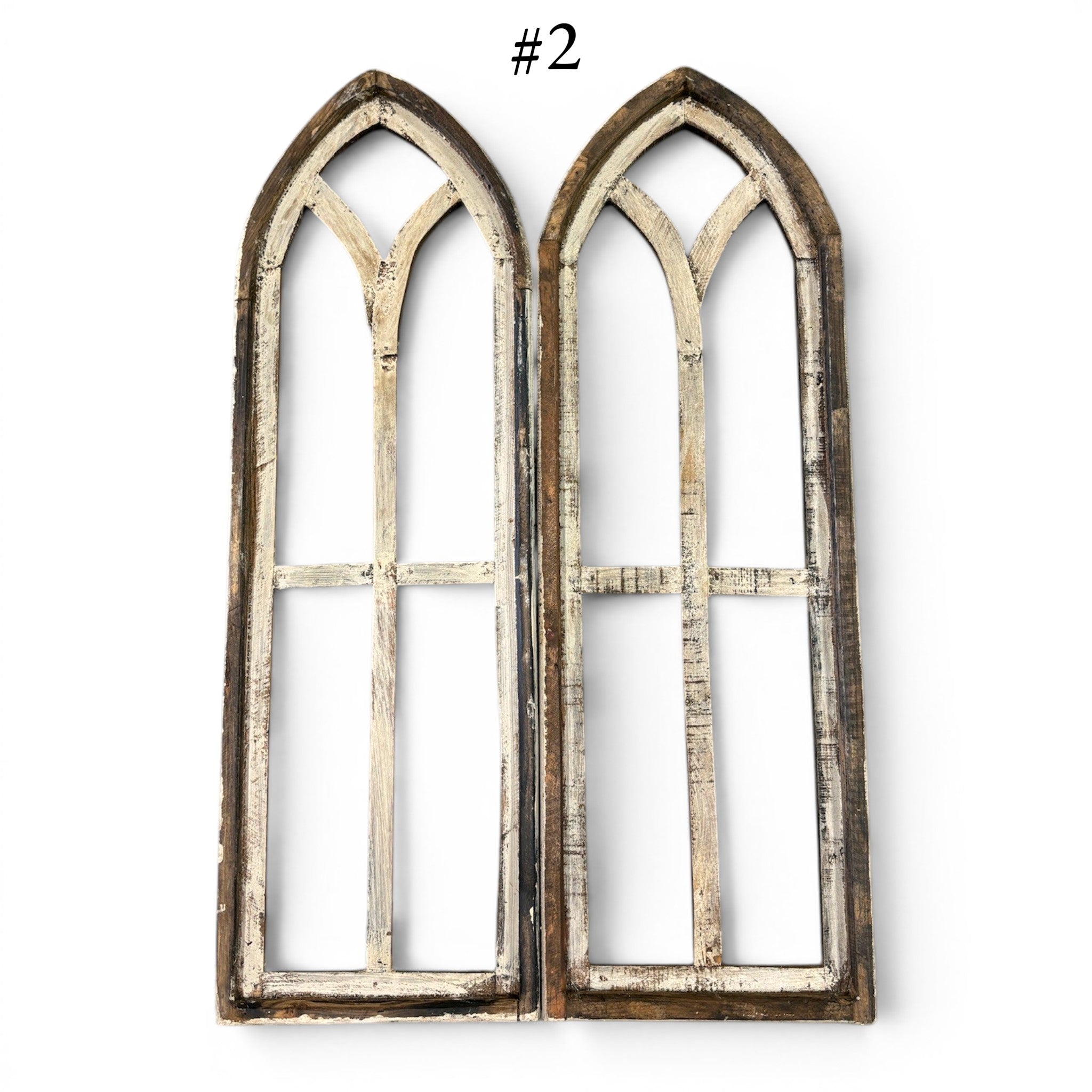 Sample Sale Rustic Large Ivory Point Cathedral Wood Window Arches | Farmhouse Wall Décor Sets 1-9 - Ranch Junkie LLC 