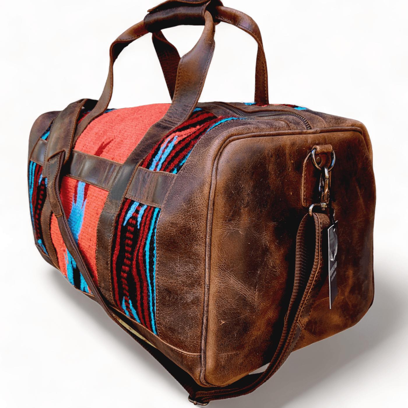 Sedona Southwestern Saddle Blanket Aztec Duffel Bag with Leather Sedona Southwestern Saddle Blanket Aztec Duffel Bag with Leather