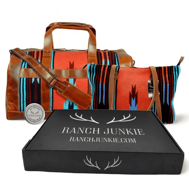 Bundle Deal - The Sedona Southwestern Leather Aztec Weekender Duffel Bag+ Large Western Tote Bag Luggage & BagsRanch Junkie