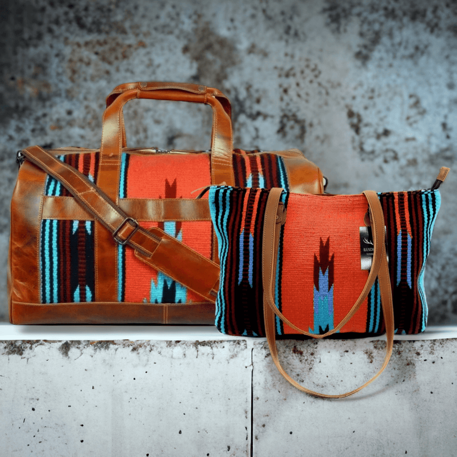 Bundle Deal - The Sedona Southwestern Leather Aztec Weekender Duffel Bag+ Large Western Tote Bag Luggage & BagsRanch Junkie