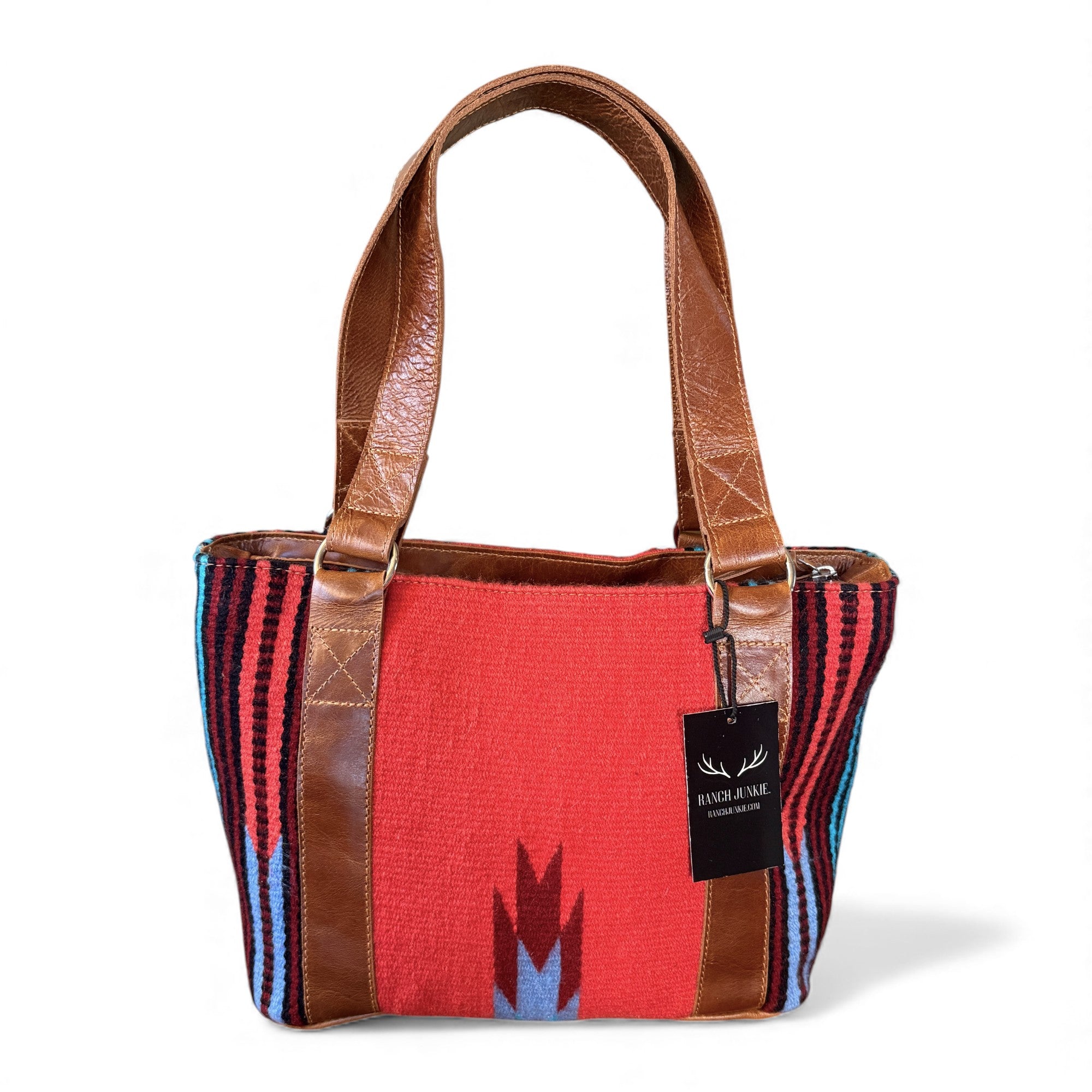 Southwestern Handwoven Saddle Blanket Wool Leather Boho Tote  Sedona Western Purse - Ranch Junkie Mercantile LLC 