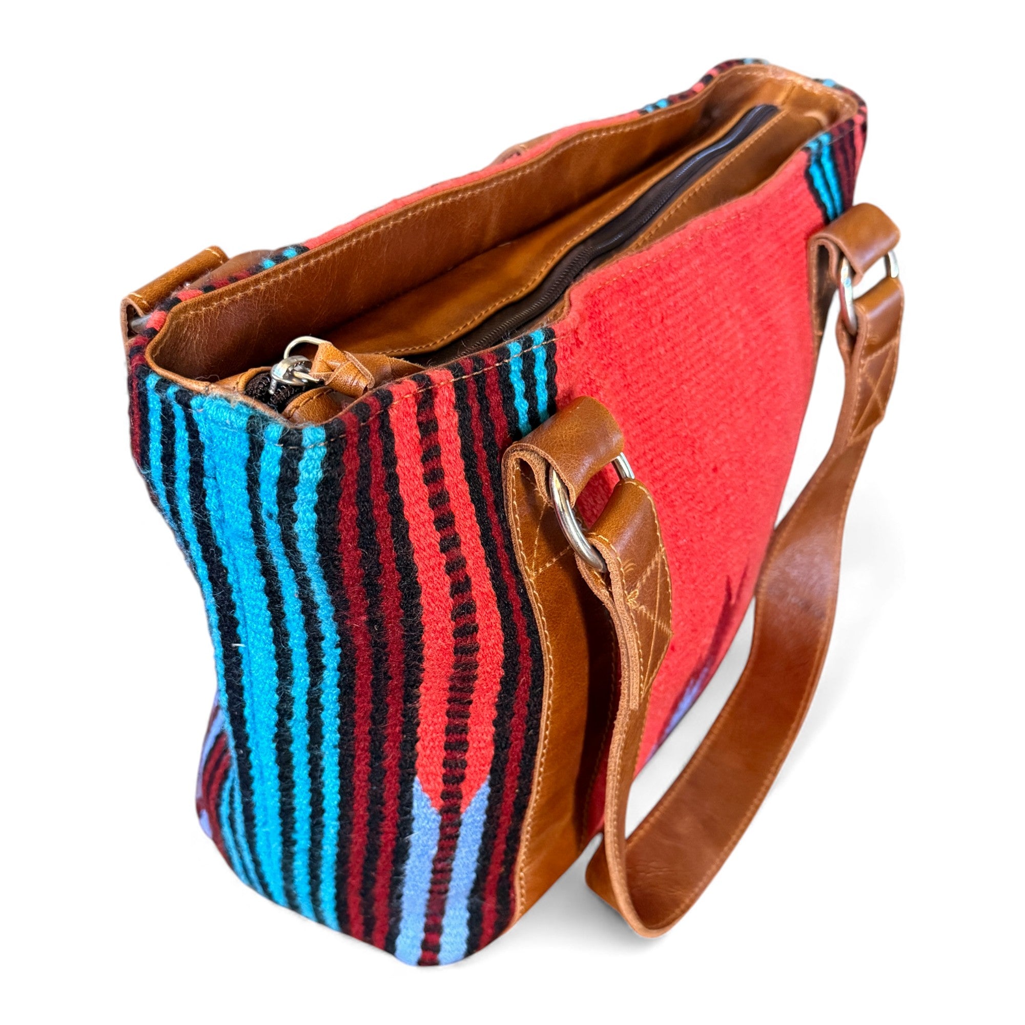 Southwestern Handwoven Saddle Blanket Wool Leather Boho Tote  Sedona Western Purse - Ranch Junkie Mercantile LLC 