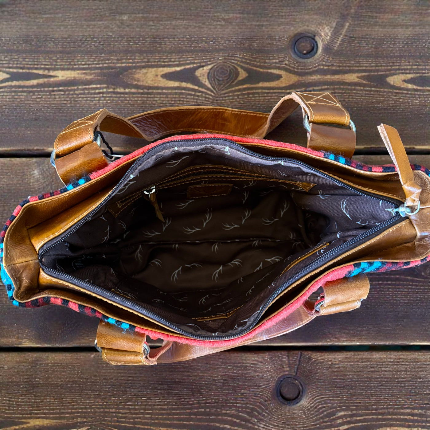 Southwestern Handwoven Saddle Blanket Wool Leather Boho Tote  Sedona Western Purse - Ranch Junkie Mercantile LLC 