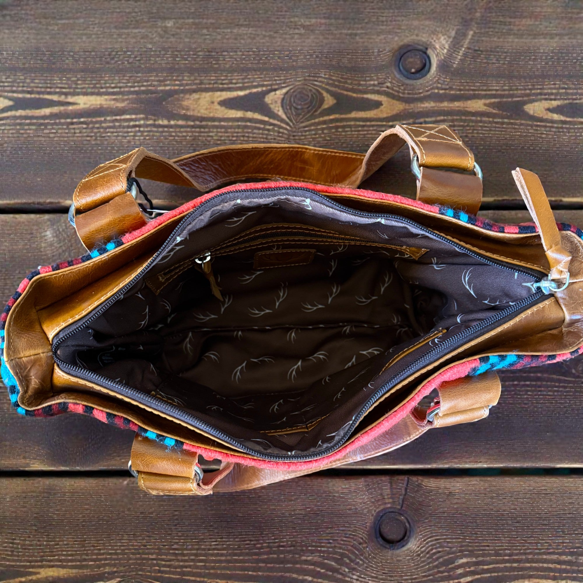 Southwestern Handwoven Saddle Blanket Wool Leather Boho Tote  Sedona Western Purse - Ranch Junkie Mercantile LLC 