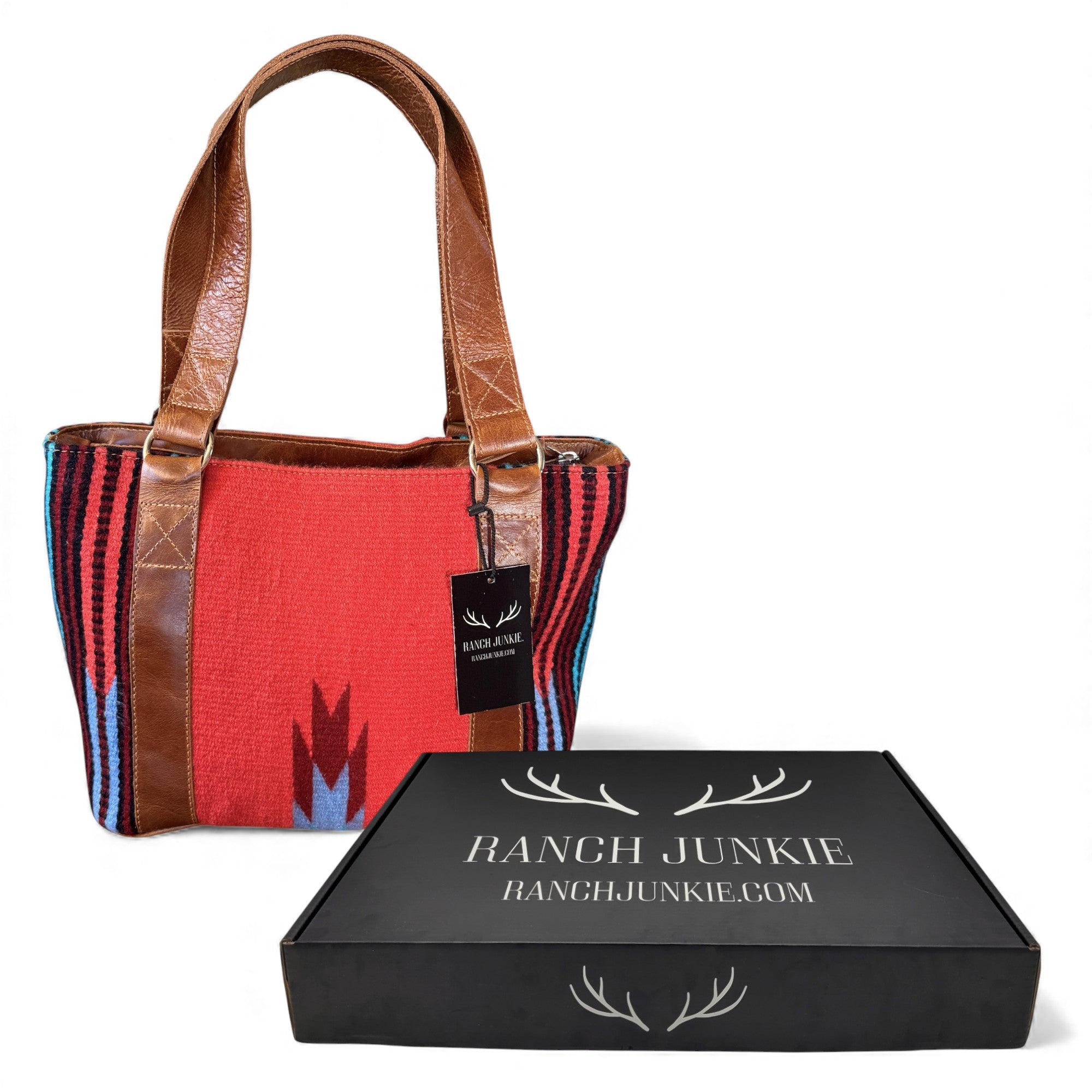 Southwestern Handwoven Saddle Blanket Wool Leather Boho Tote  Sedona Western Purse - Ranch Junkie Mercantile LLC 