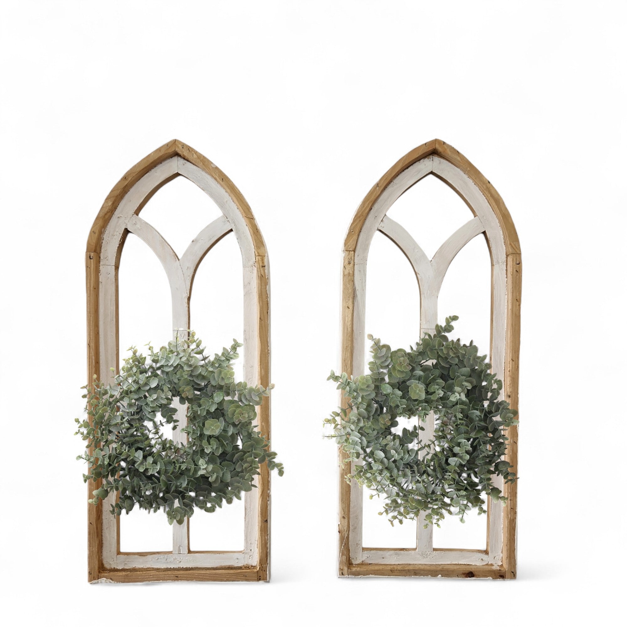 Ivory Point Farmhouse Wooden Wall Window Arches Set of 2 -3 Sizes - Rustic Cathedral Wood Windows - Ranch Junkie Mercantile LLC 