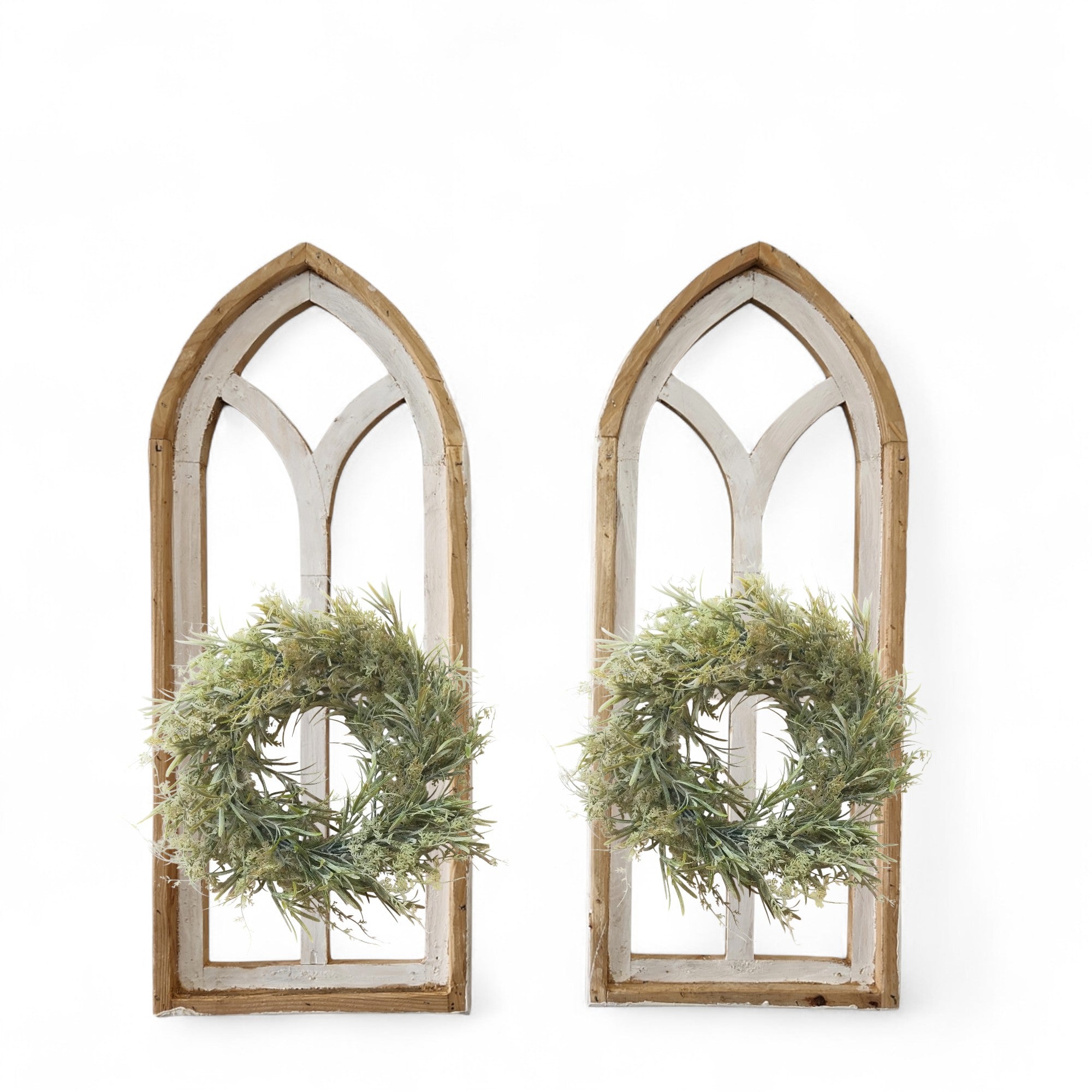 Ivory Point Farmhouse Wooden Wall Window Arches Set of 2 -3 Sizes - Rustic Cathedral Wood Windows - Ranch Junkie Mercantile LLC 