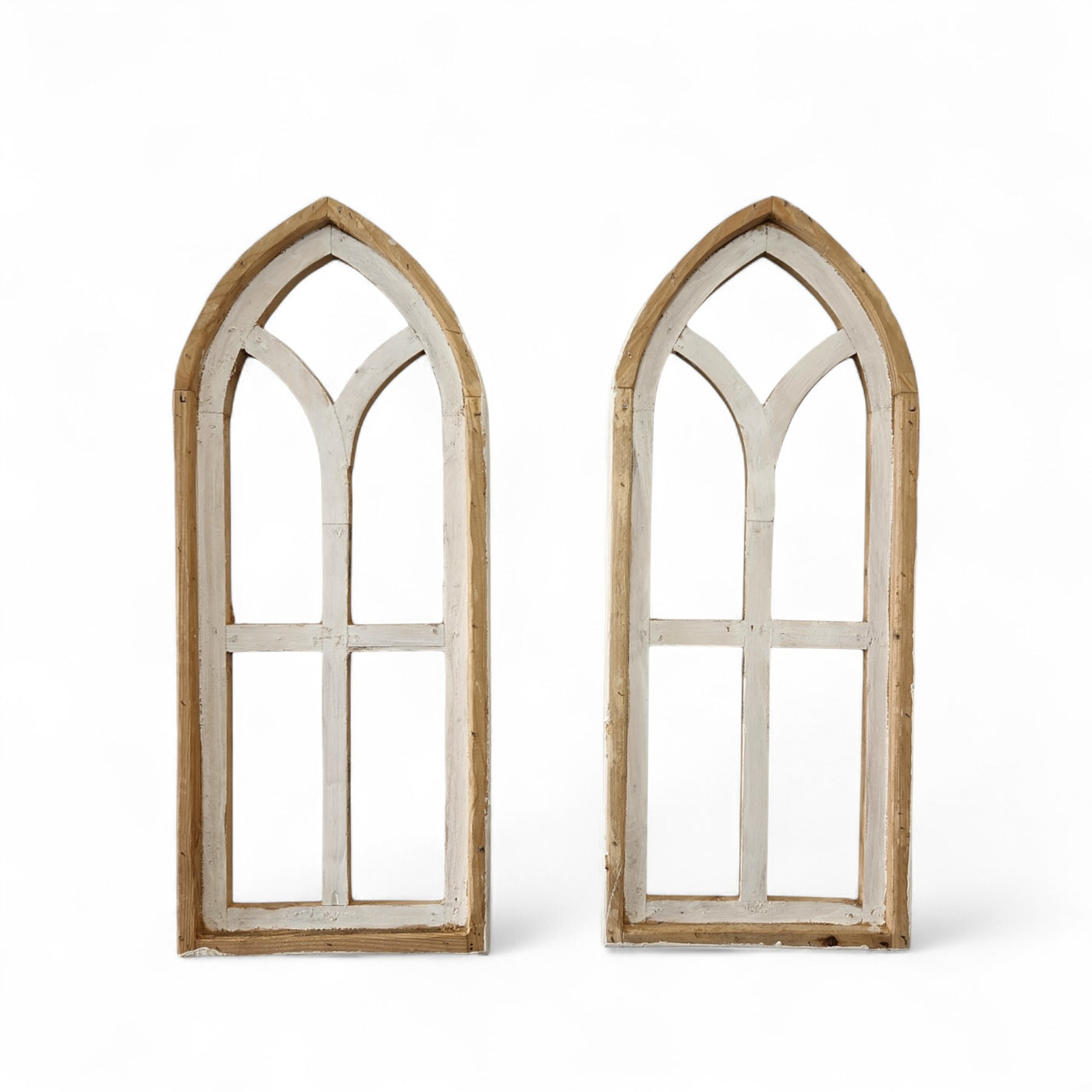 Ivory Point Farmhouse Wooden Wall Window Arches Set of 2 -3 Sizes - Rustic Cathedral Wood Windows - Ranch Junkie Mercantile LLC 