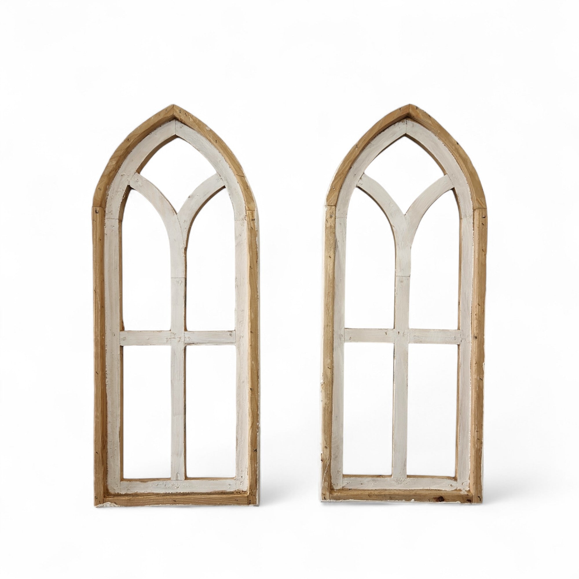 Ivory Point Farmhouse Wooden Wall Window Arches Set of 2 -3 Sizes - Rustic Cathedral Wood Windows - Ranch Junkie Mercantile LLC 