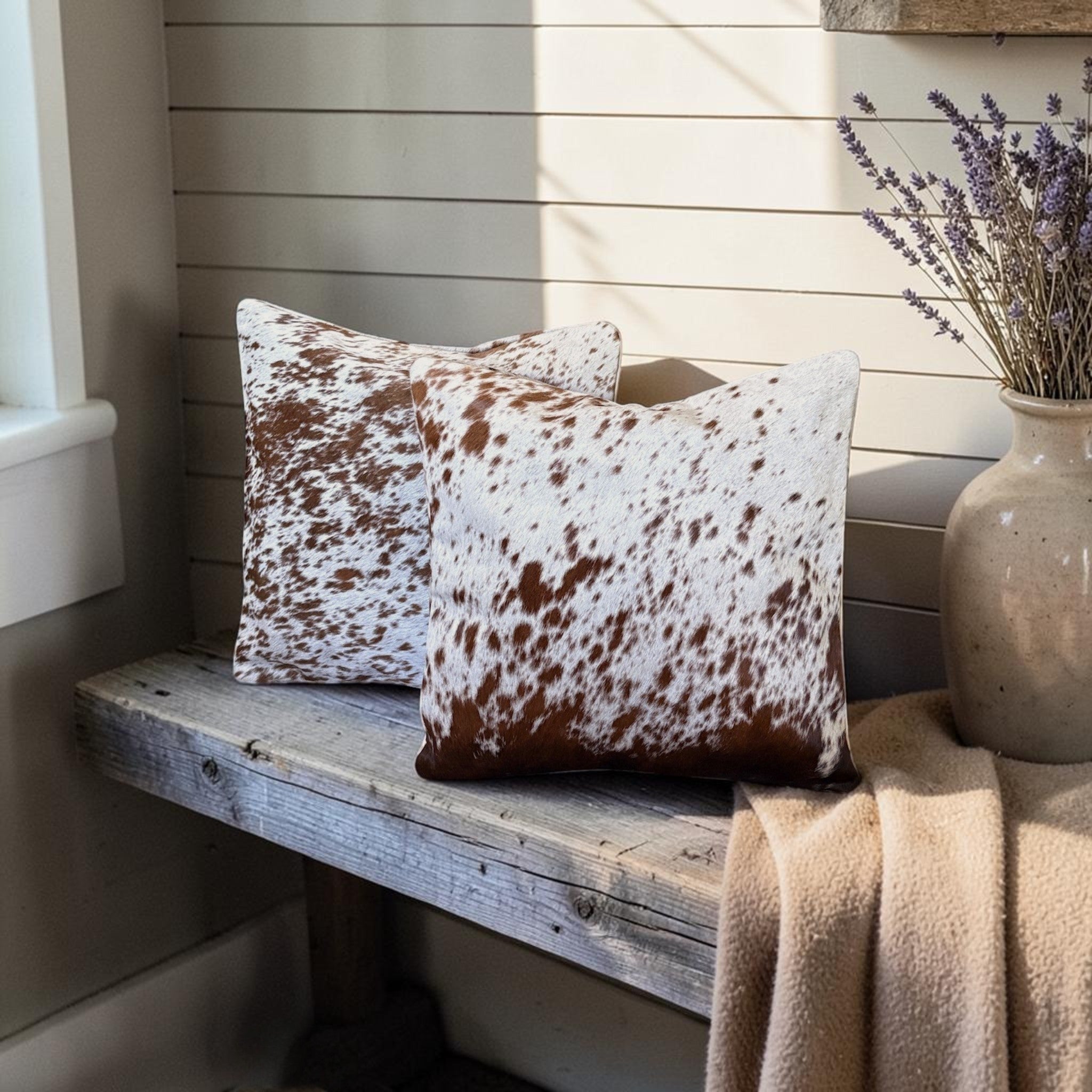 18x18 Genuine Cowhide Pillow Covers - Chocolate Brown Western Pillow