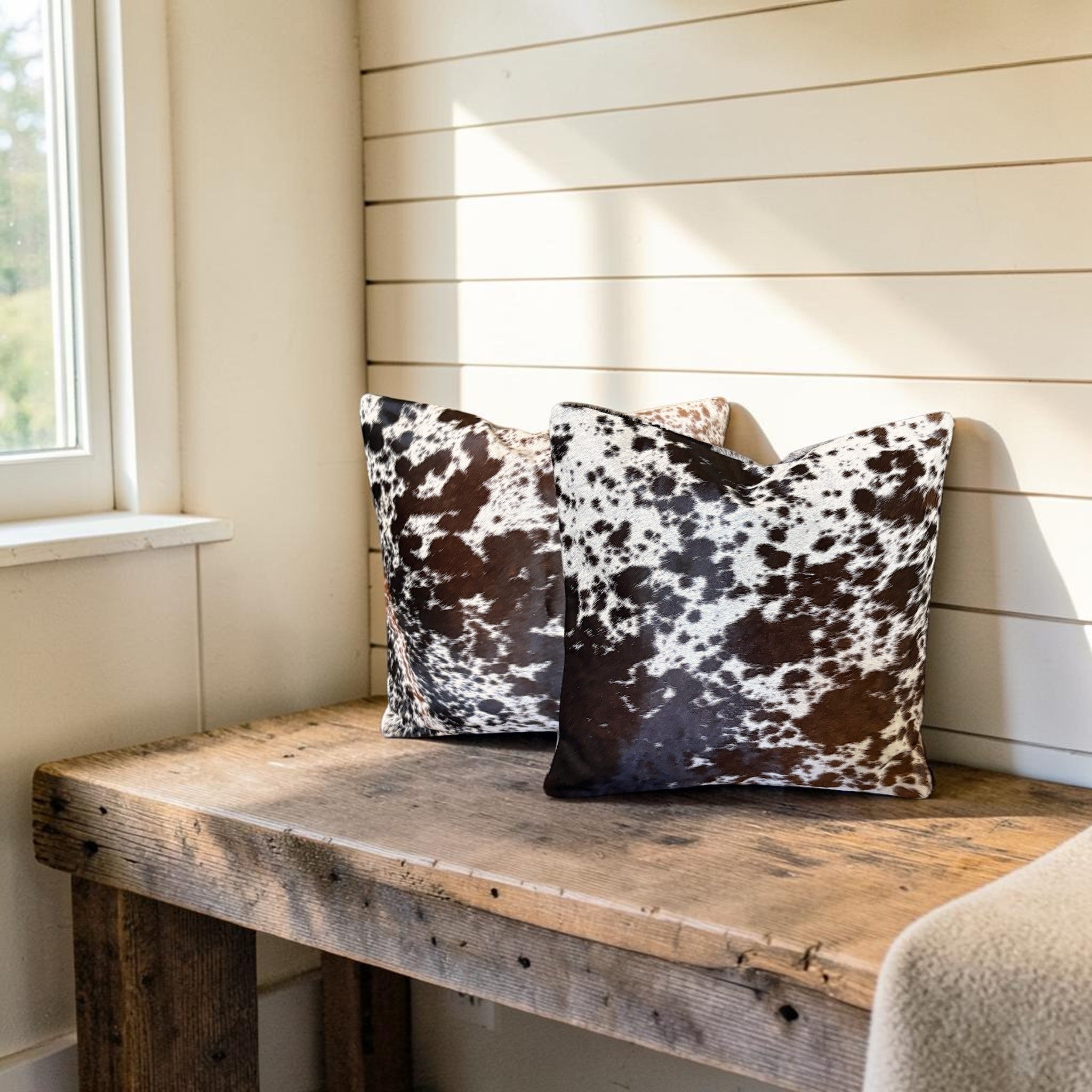 18x18 Genuine Cowhide Pillow Covers Chocolate Brown Double Sided Highlands Cowhide Pillow