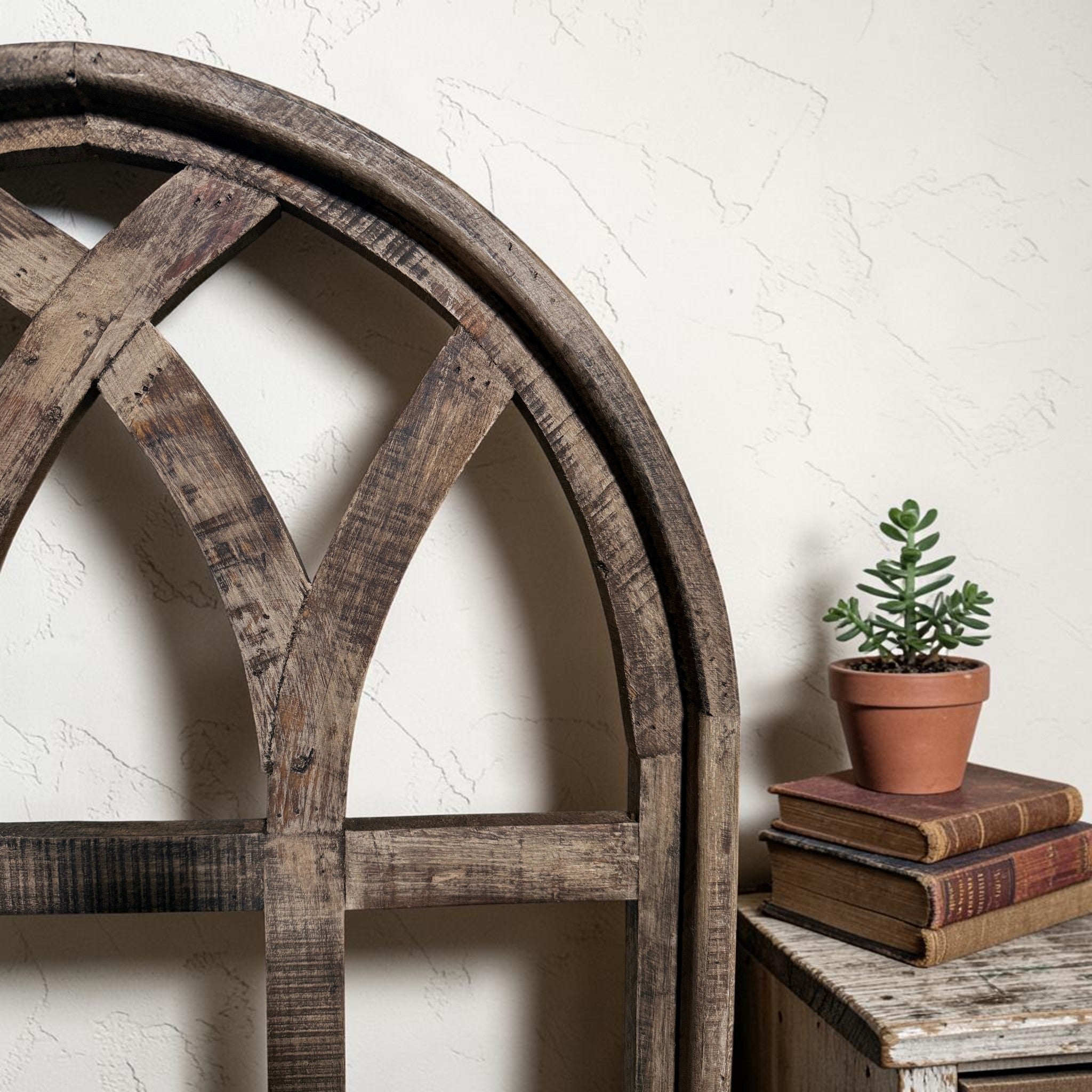 44 Inch Wall Wood Window Arch -Large Cathedral Window Frame-Sunset Grove Cathedral - Ranch Junkie LLC 