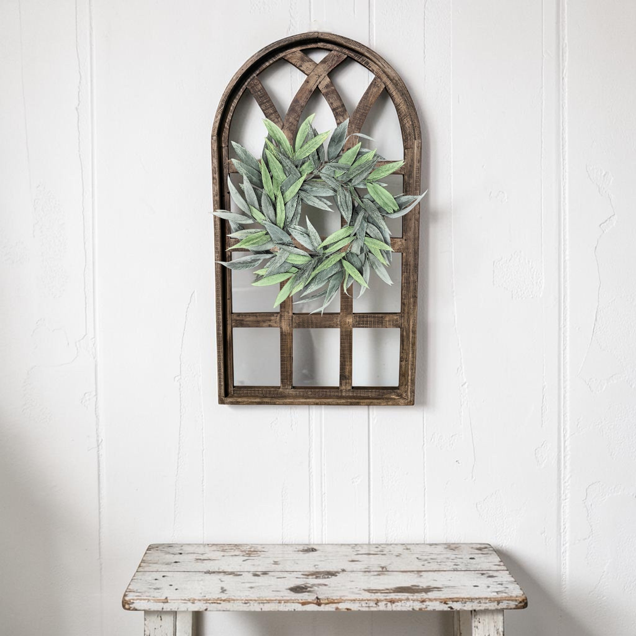 44 Inch Wall Wood Window Arch -Large Cathedral Window Frame-Sunset Grove Cathedral - Ranch Junkie LLC 