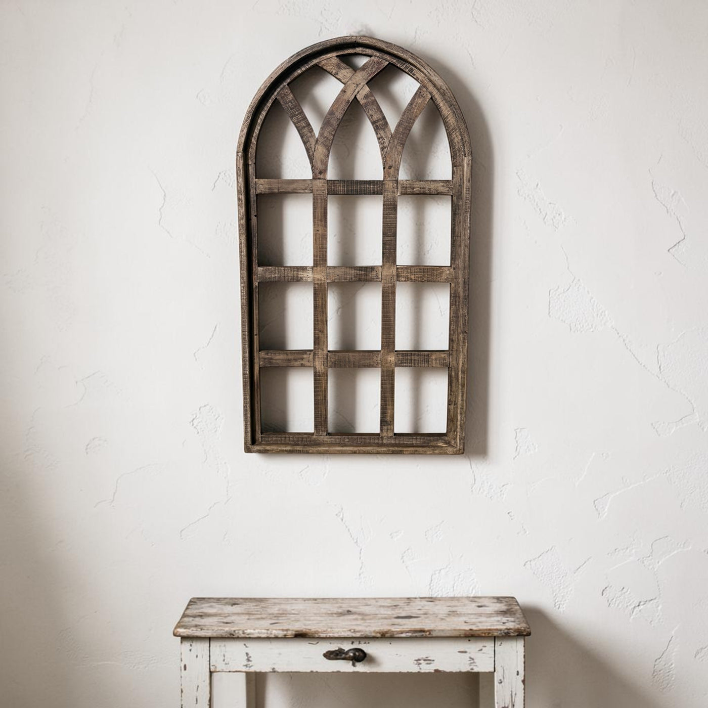 44 Inch Wall Wood Window Arch -Large Cathedral Window Frame-Sunset Grove Cathedral - Ranch Junkie LLC 