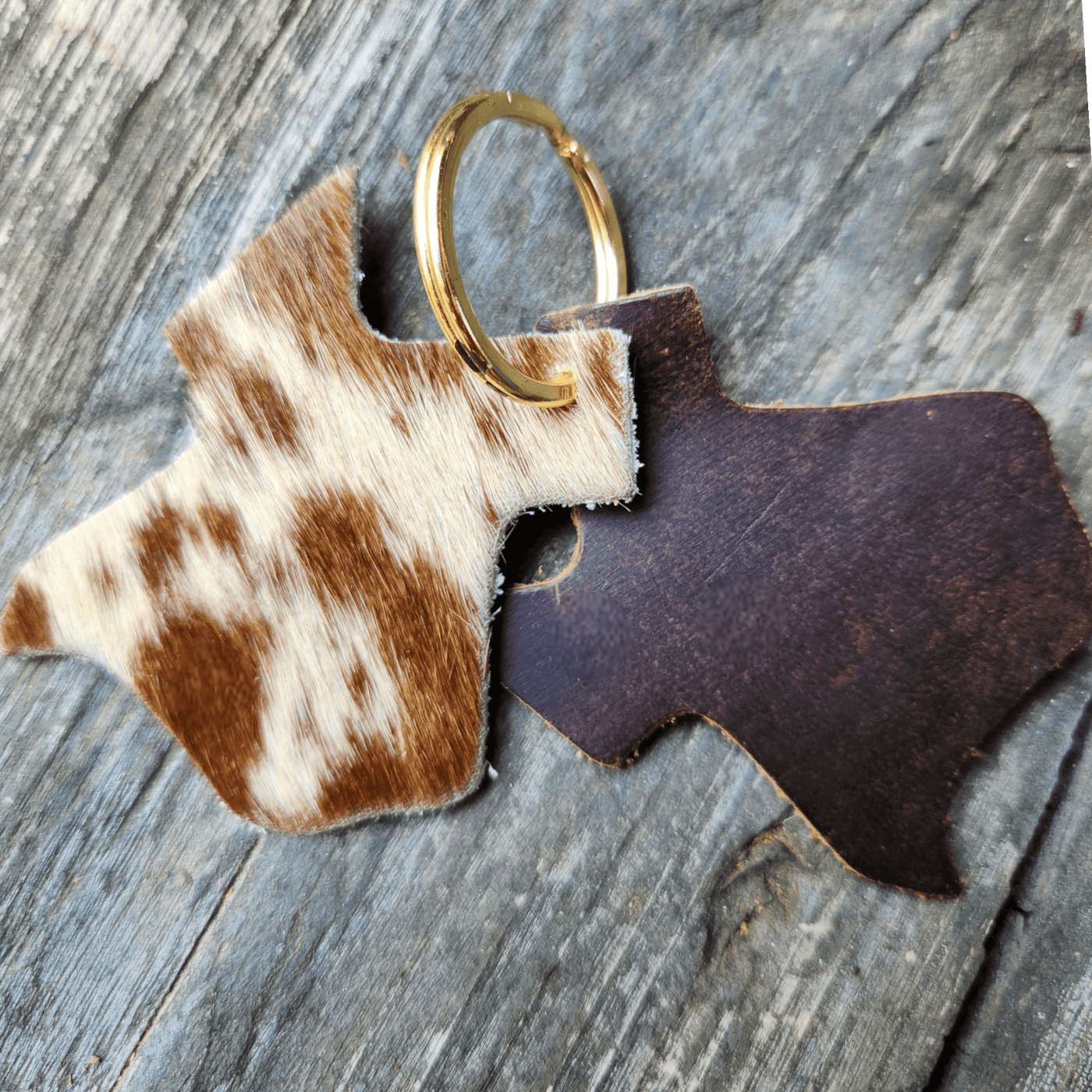 Texas Cowhide Leather Key Chain- Texas Key Fob - Ranch Junkie Mercantile LLC