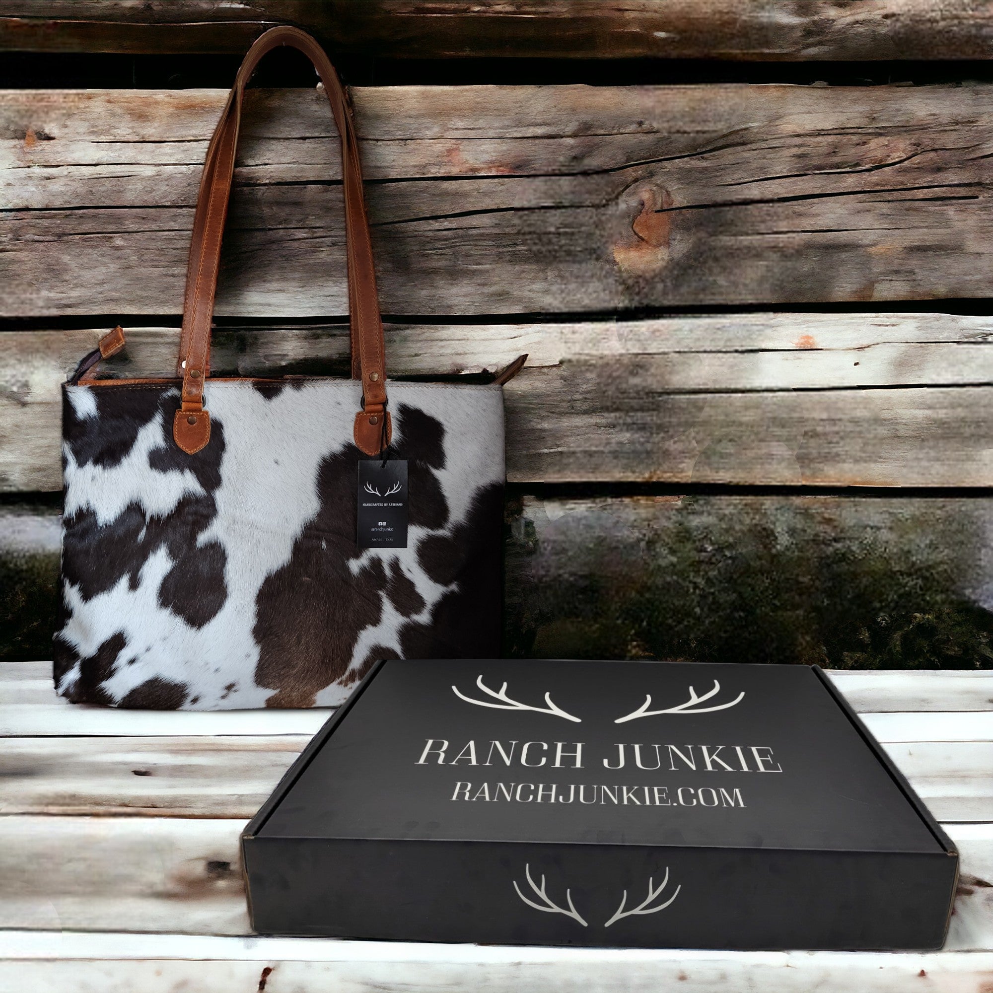 Genuine Cowhide Large Tote Highlands Black Cowhide Tote - Ranch Junkie Mercantile LLC 