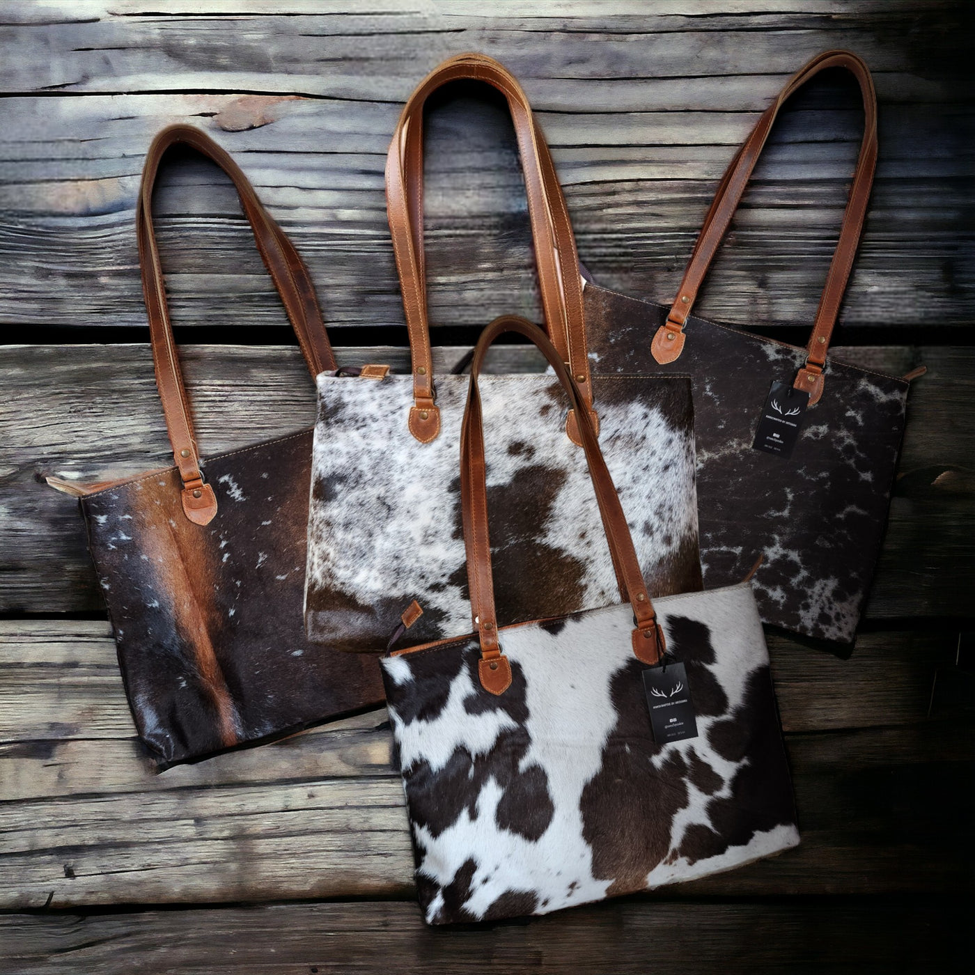 Western Tote Bag Genuine Cowhide Large Tote Highlands Black