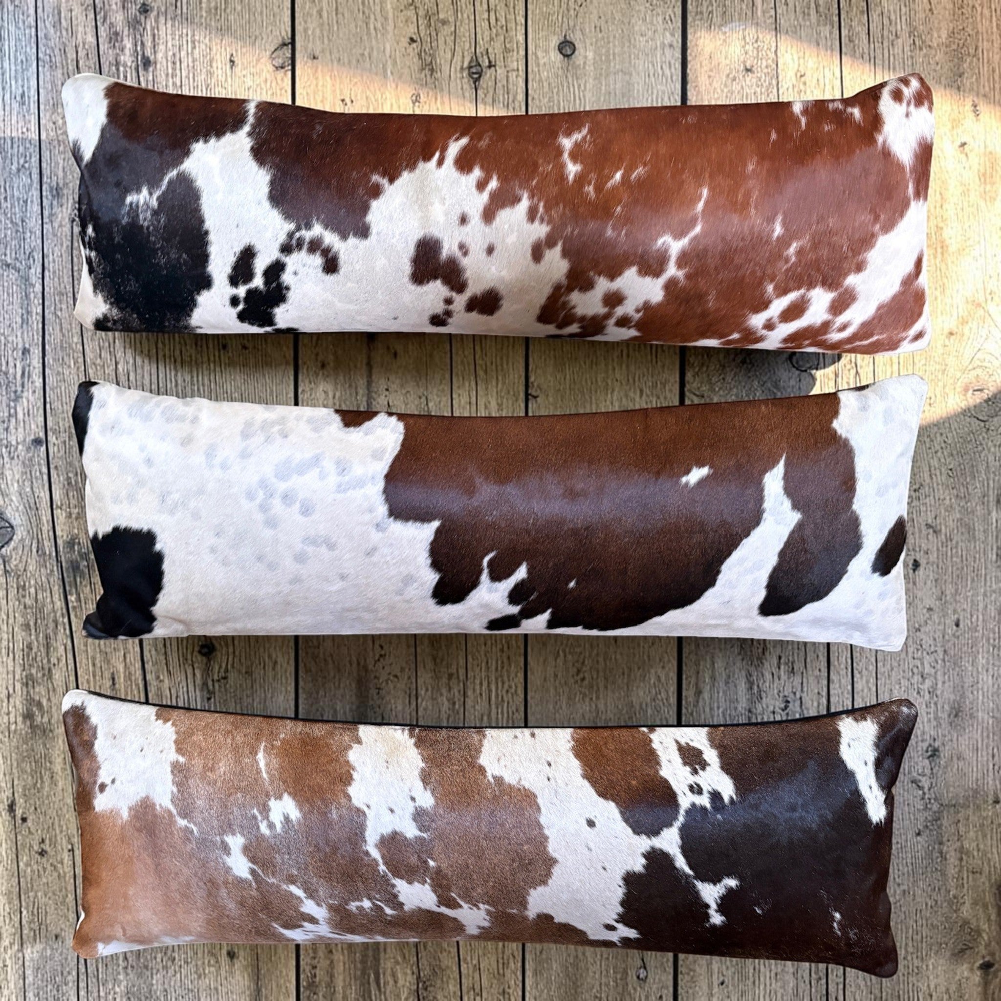 12x36 Genuine Cowhide Pillow Covers Lumbar Tricolor Double Sided Highlands Cowhide Pillow