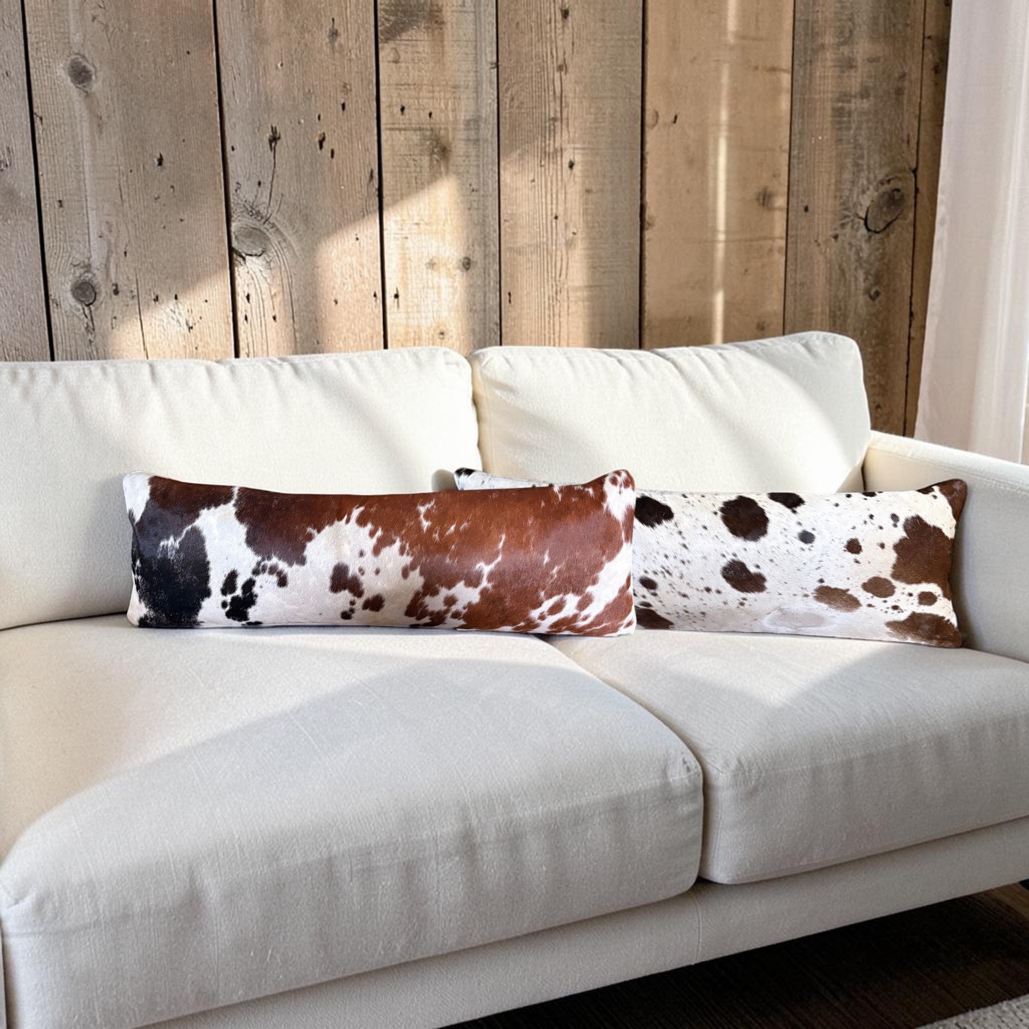 12x36 Genuine Cowhide Pillow Covers Lumbar Tricolor Double Sided Highlands Cowhide Pillow