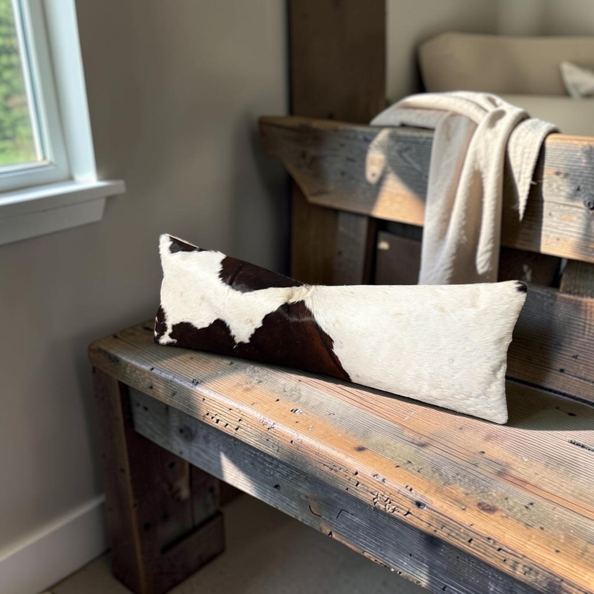 12x36 Genuine Cowhide Pillow Covers Lumbar Tricolor Double Sided Highlands Cowhide Pillow