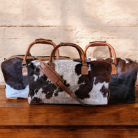 Bundle Deal Highlands Large Genuine Cowhide Weekender Duffel Tricolor + Cowhide Tote Bag - Ranch Junkie Mercantile LLC 