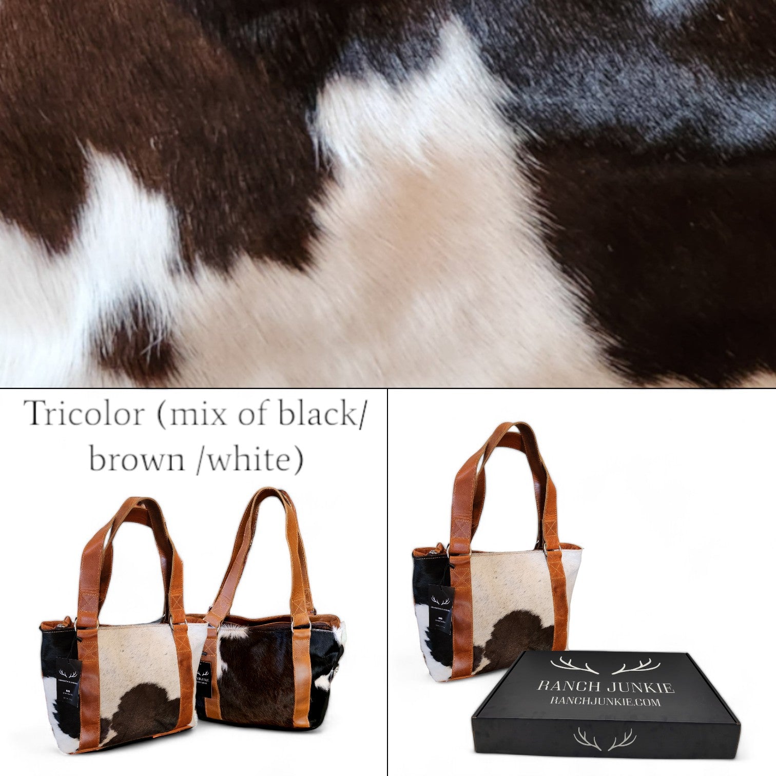 Bundle Deal Highlands Cowhide Tote Purse Black + Envelope Cowhide Large Wallet Black - Ranch Junkie Mercantile LLC 