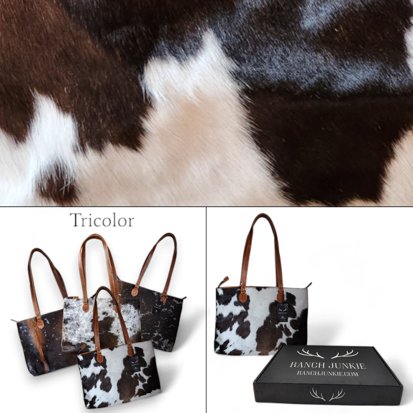Bundle Deal Highlands Cowhide Large Tote Black + Envelope Cowhide Wallet - Ranch Junkie Mercantile LLC 