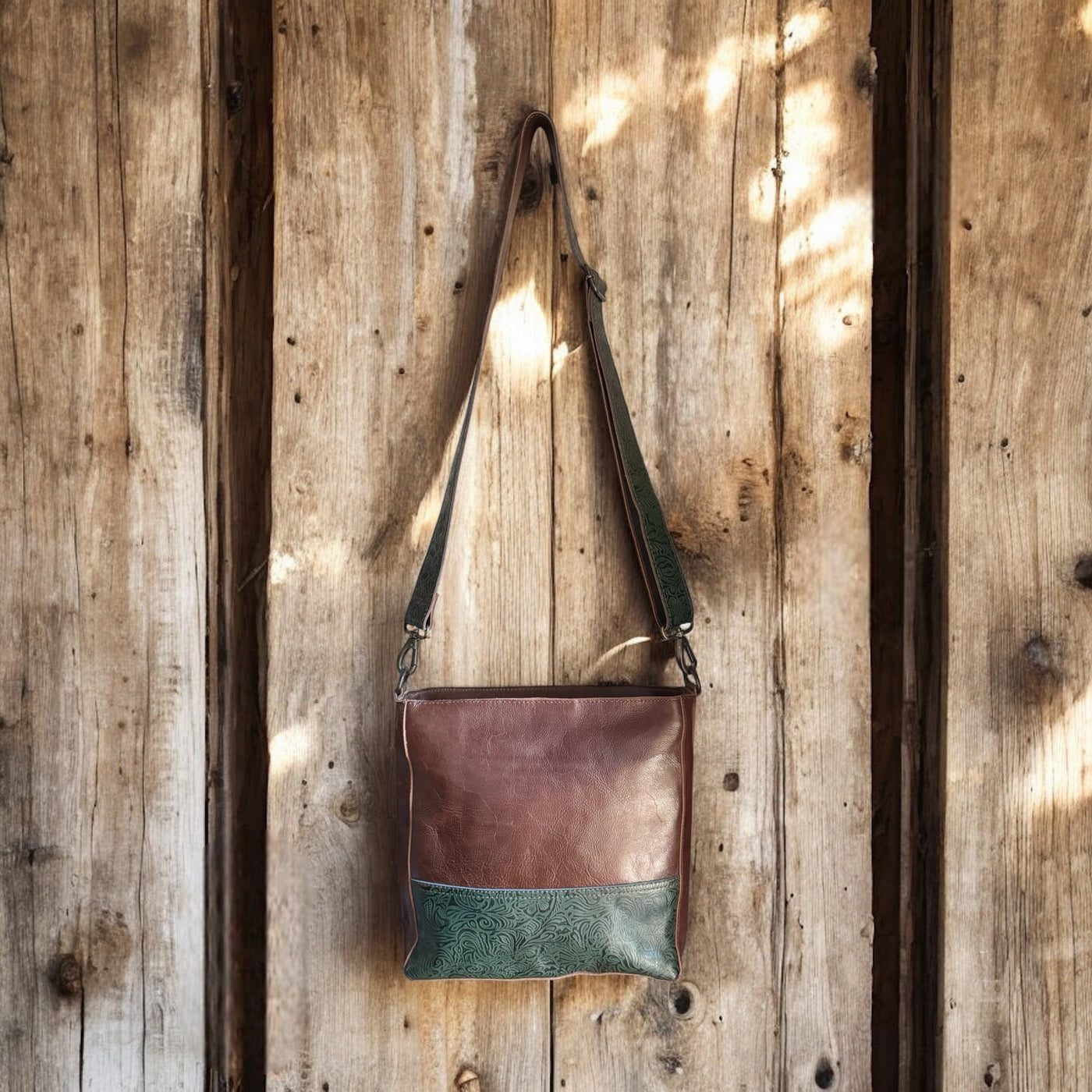 The Rancho Genuine Leather Bucket Purse with Turquoise Embossed Belt Strap - Ranch Junkie Mercantile LLC 