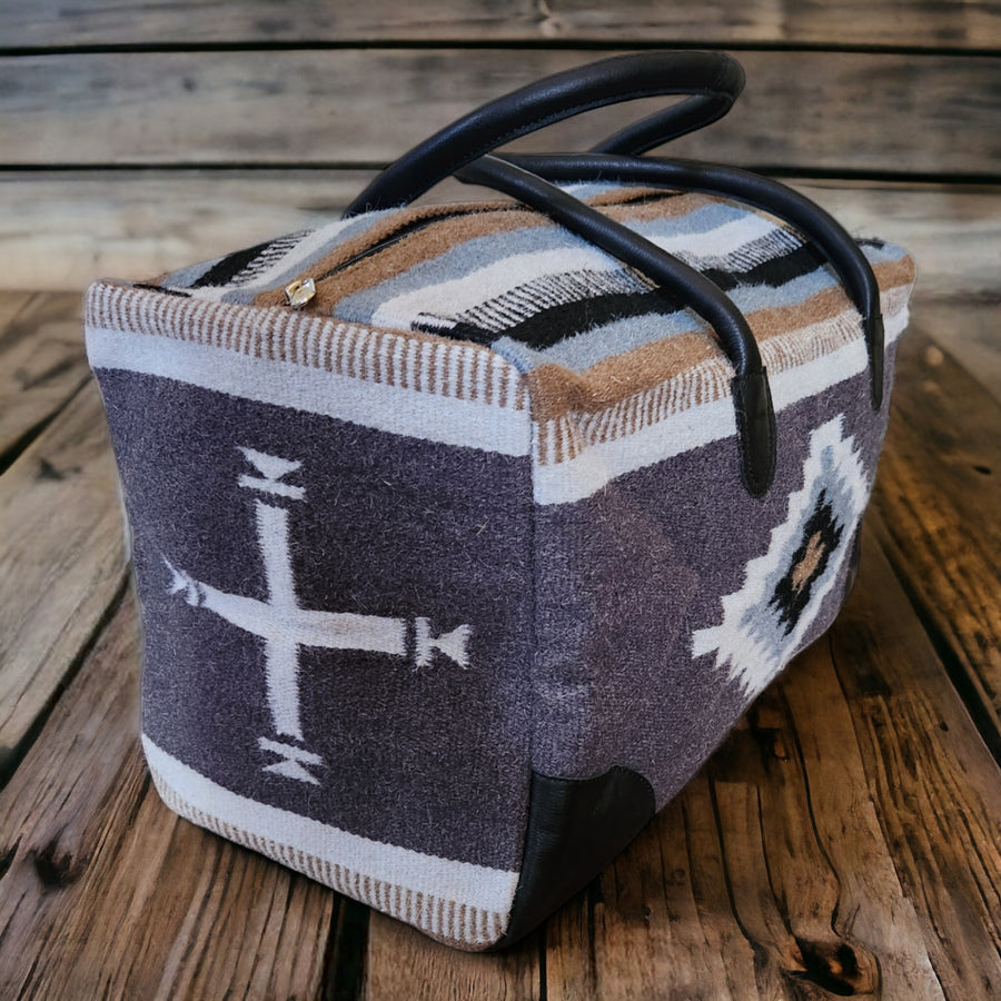 Aztec Large Weekender Southwestern Duffel Bag Verlie Saddle Blanket Bag 100% Leather Handles - Ranch Junkie Mercantile LLC 