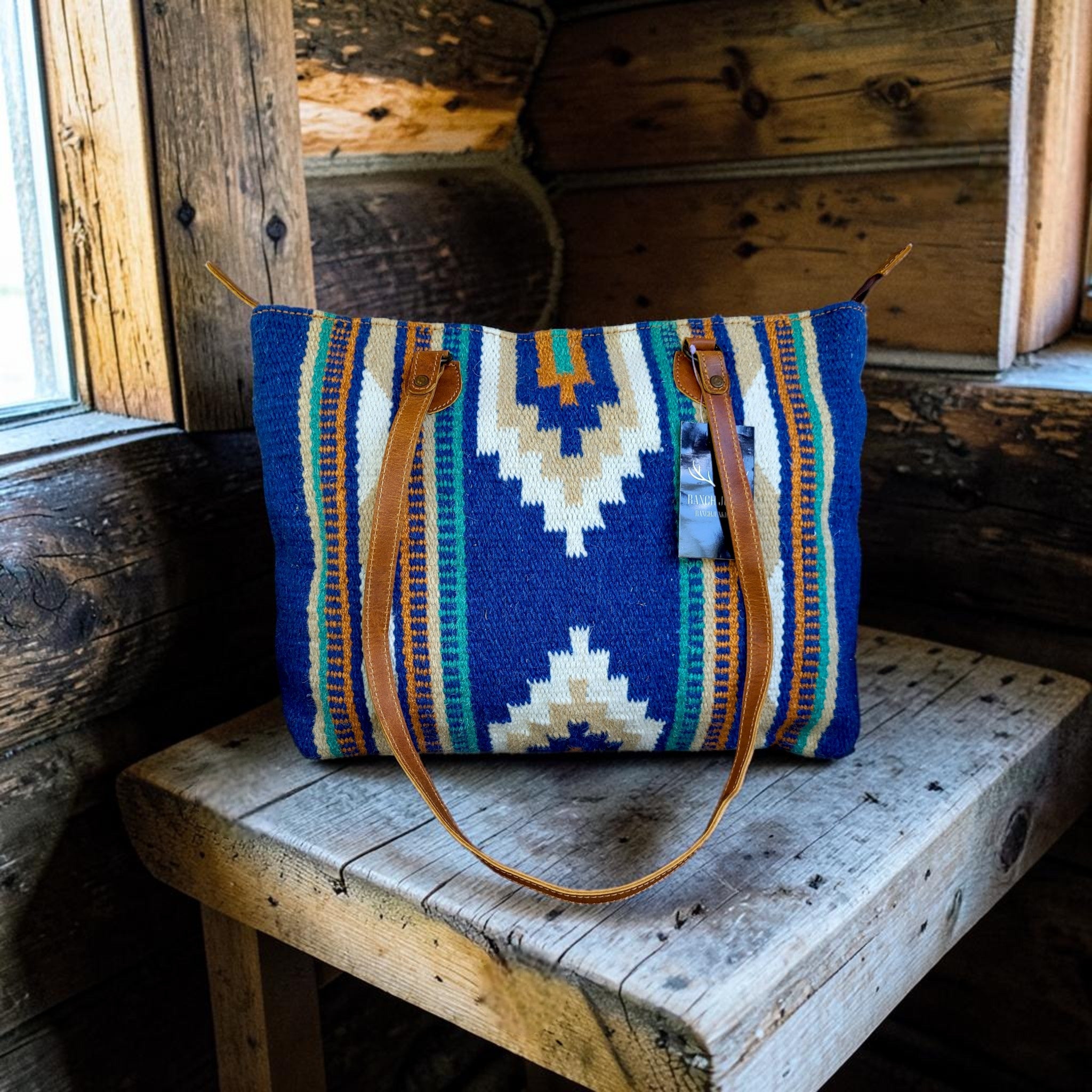 Sample Sale Southwestern Handwoven Wool Boho Tote Dakota Saddle Blanket Bag - Ranch Junkie LLC 