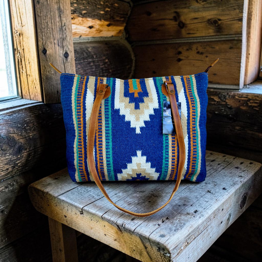 Sample Sale Southwestern Handwoven Wool Boho Tote Dakota Saddle Blanket Bag - Ranch Junkie LLC 