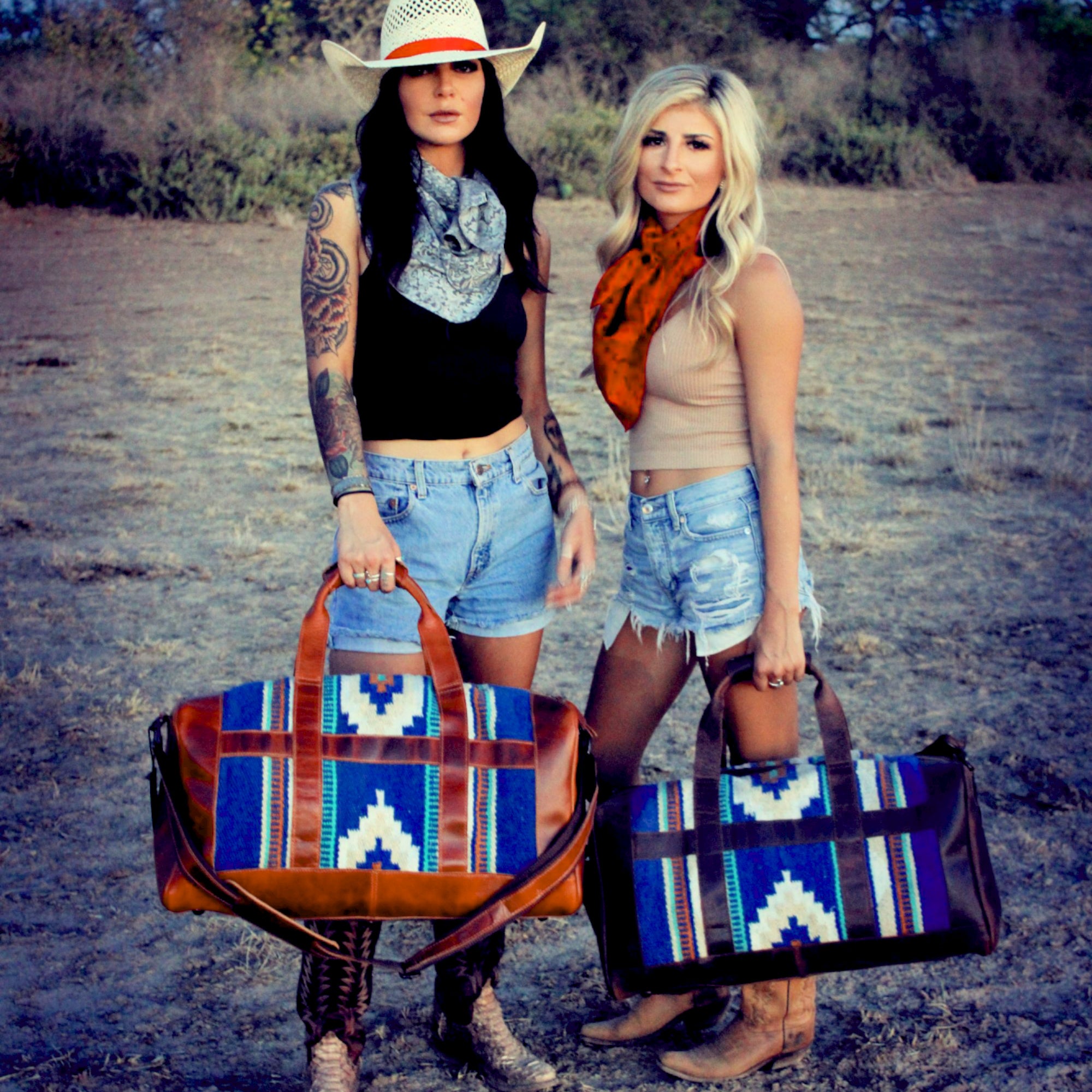 Bundle Deal Dakota Southwestern Leather Aztec Weekender Duffel Bag + Large Boho Tote - Ranch Junkie Mercantile LLC 