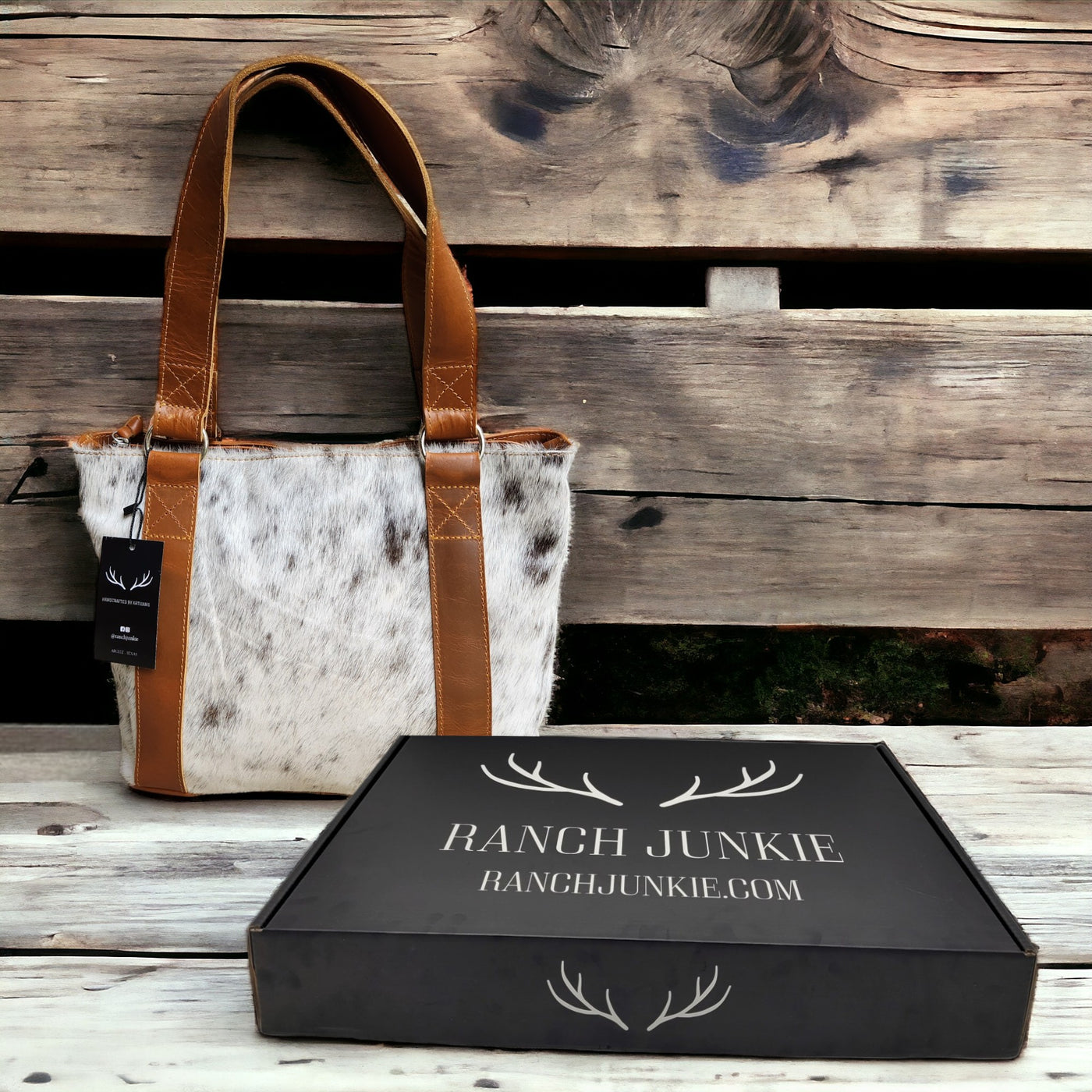 Genuine Cowhide Tote Handbag Black Highlands Purse - Ranch Junkie Mercantile LLC 