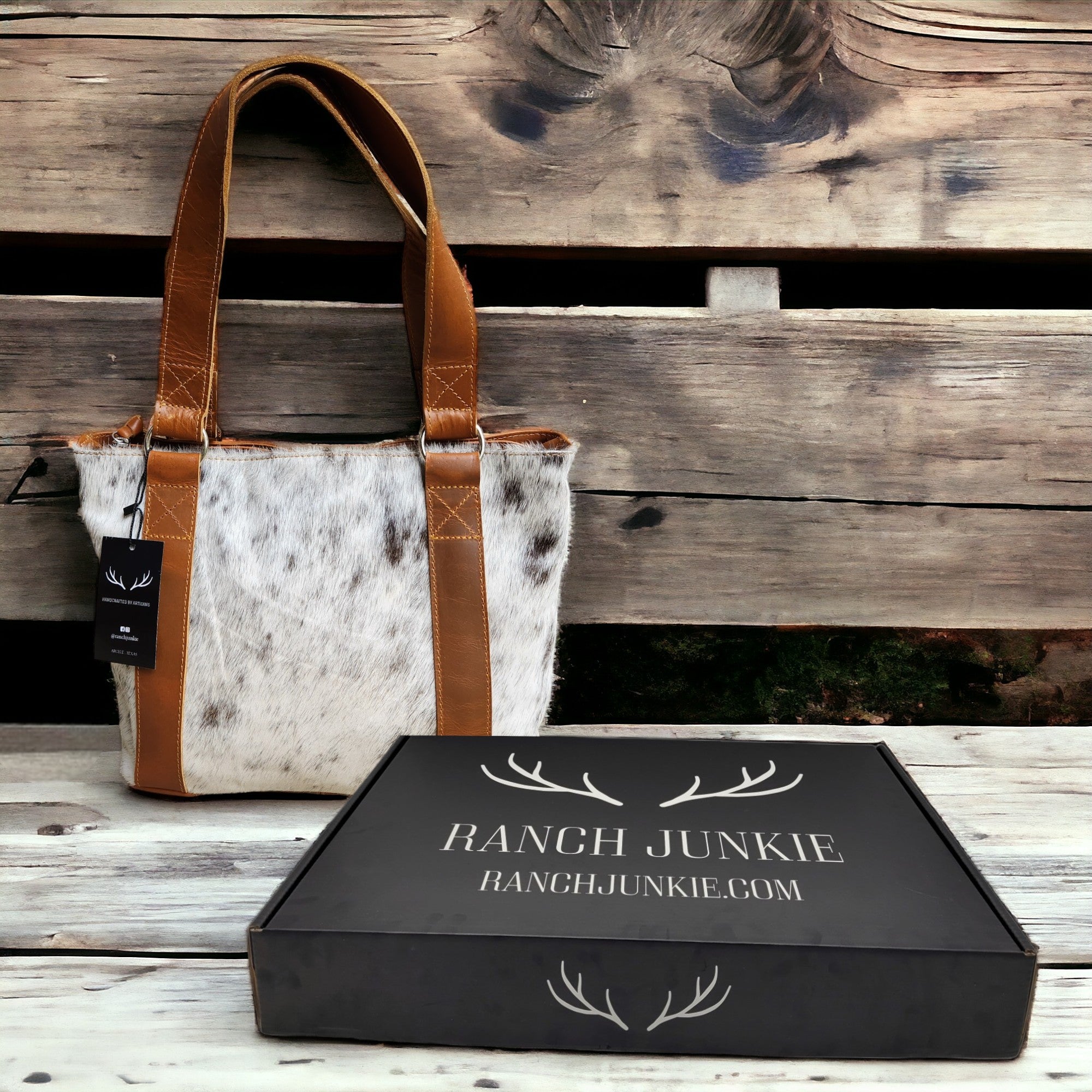 Genuine Cowhide Tote Handbag Black Highlands Purse - Ranch Junkie Mercantile LLC 