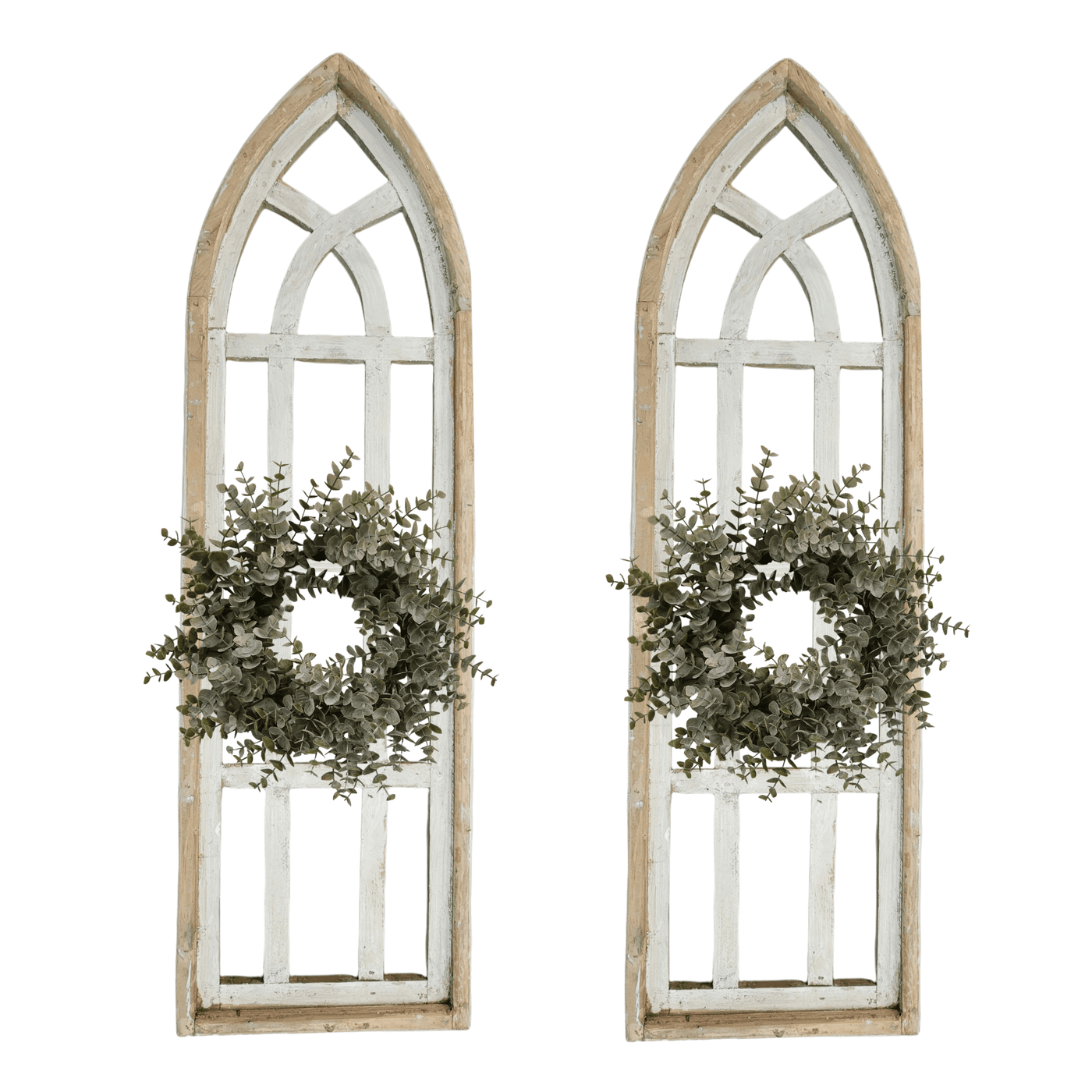 Set Of 2 White Waters Cathedral Windows - Farmhouse Cathedral Windows Rustic White 4 Sizes - Ranch Junkie Mercantile LLC 