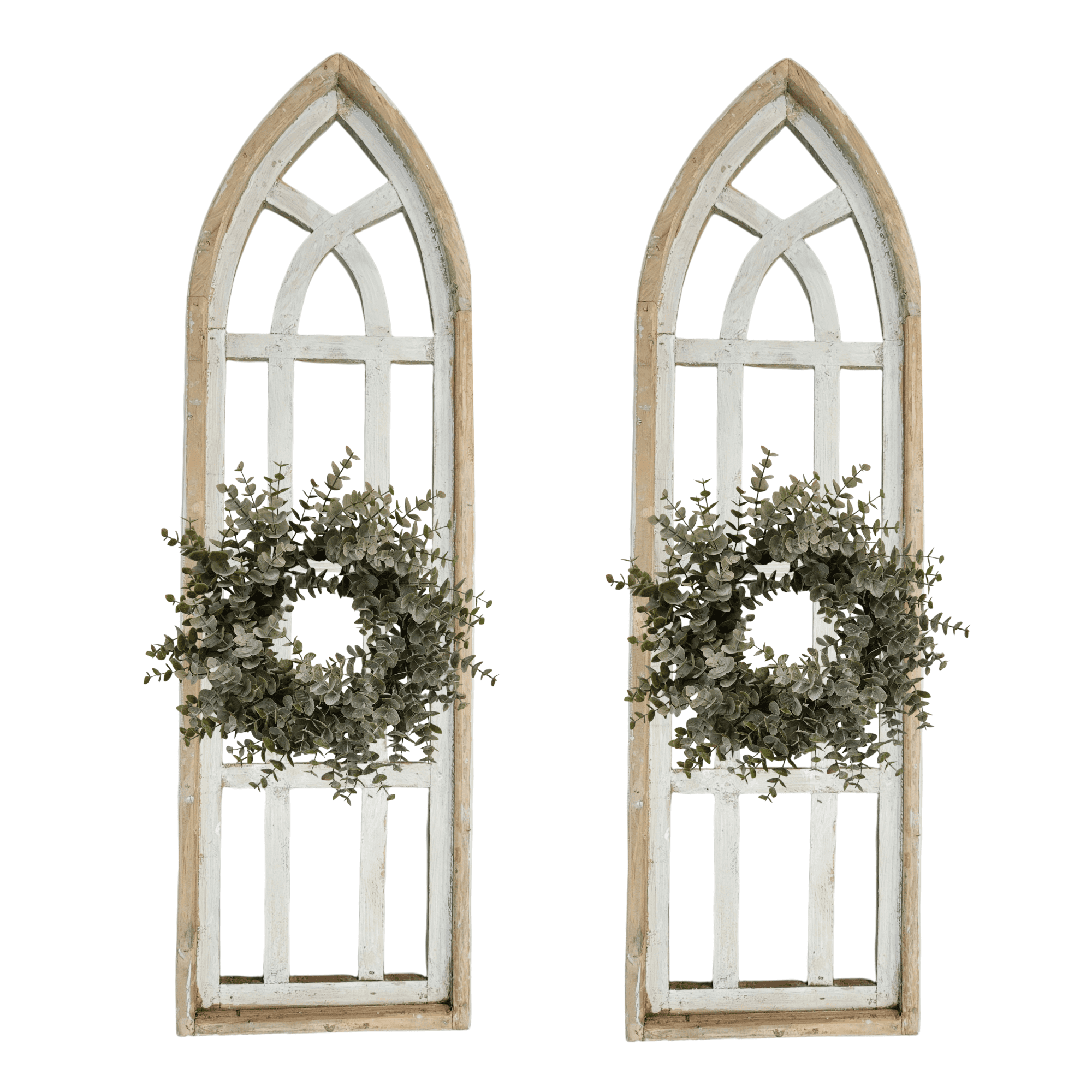 Set Of 2 White Waters Cathedral Windows - Farmhouse Cathedral Windows Rustic White 4 Sizes - Ranch Junkie Mercantile LLC 