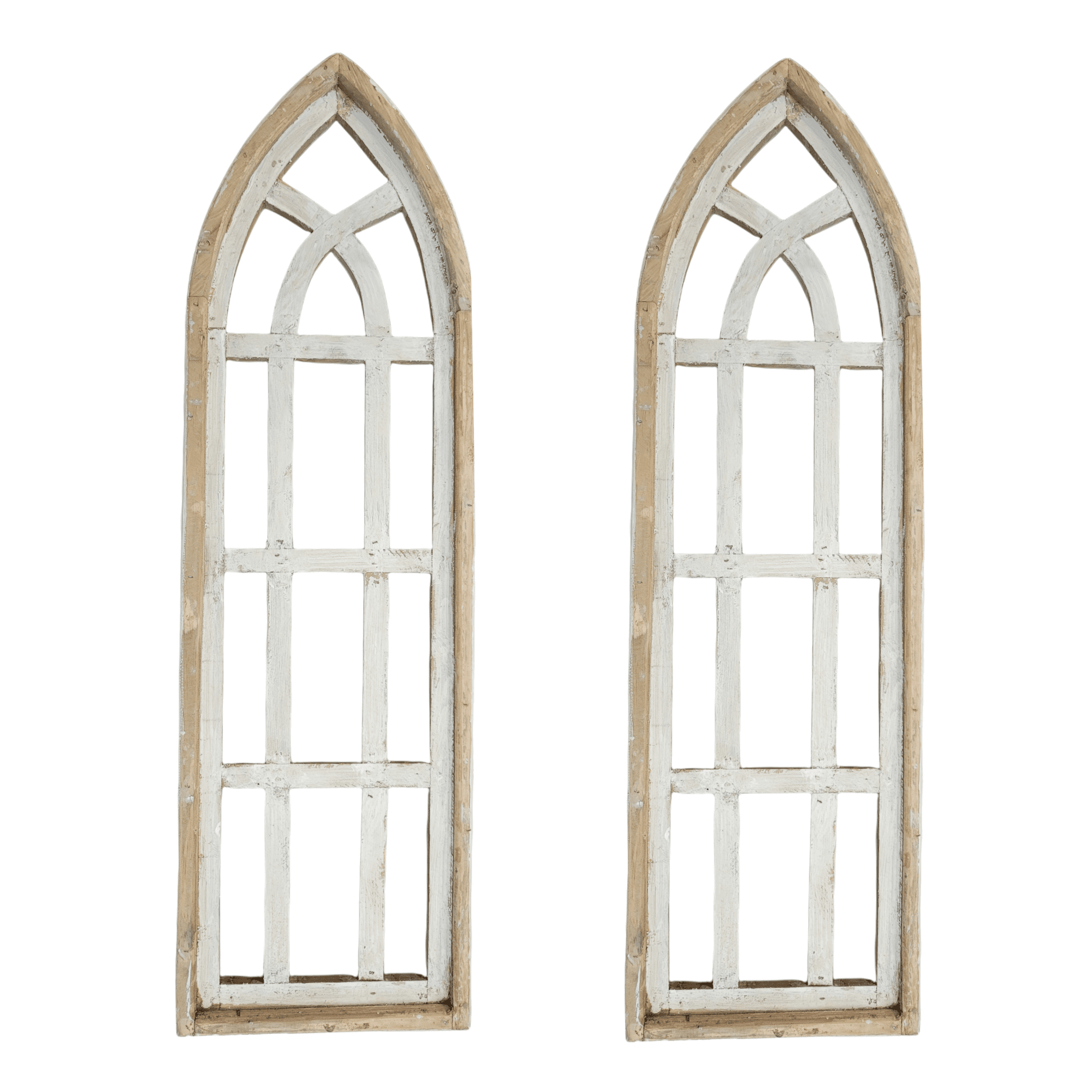 Set Of 2 White Waters Cathedral Windows - Farmhouse Cathedral Windows Rustic White 4 Sizes - Ranch Junkie Mercantile LLC
