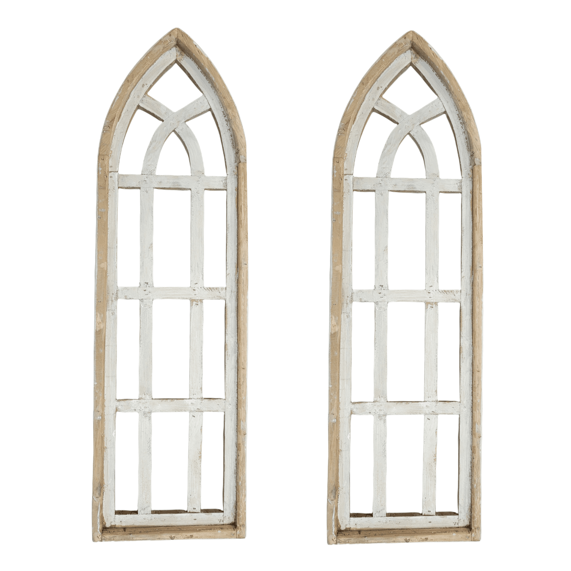 Set Of 2 White Waters Cathedral Windows - Farmhouse Cathedral Windows Rustic White 4 Sizes - Ranch Junkie Mercantile LLC 
