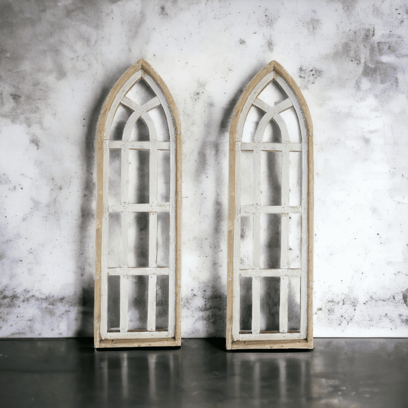 Set Of 2 White Waters Cathedral Windows - Farmhouse Cathedral Windows Rustic White 4 Sizes wall windowsRanch Junkie